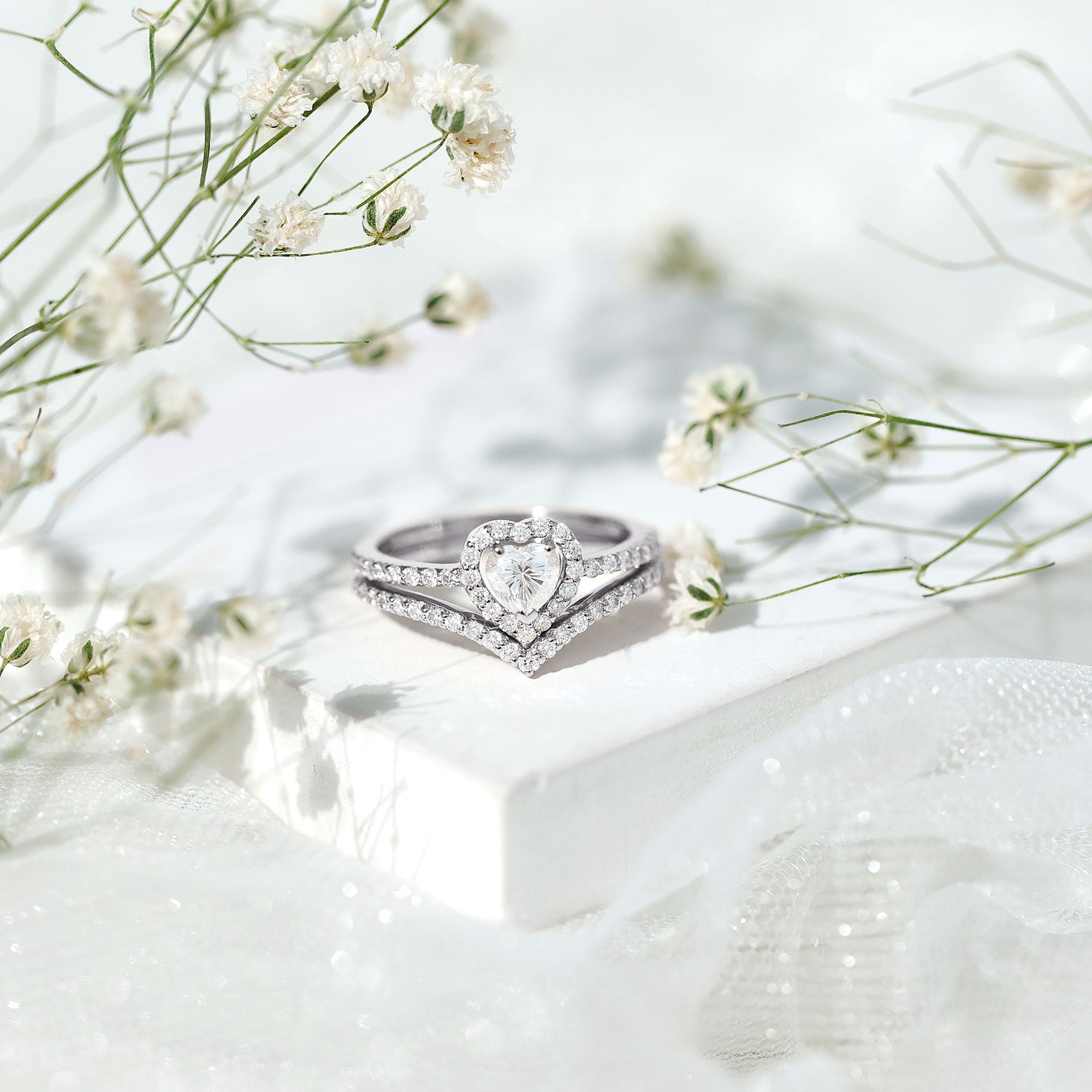 Heart Shape Moissanite Wedding Ring Set For Women D-VS1 - Rosec Jewels