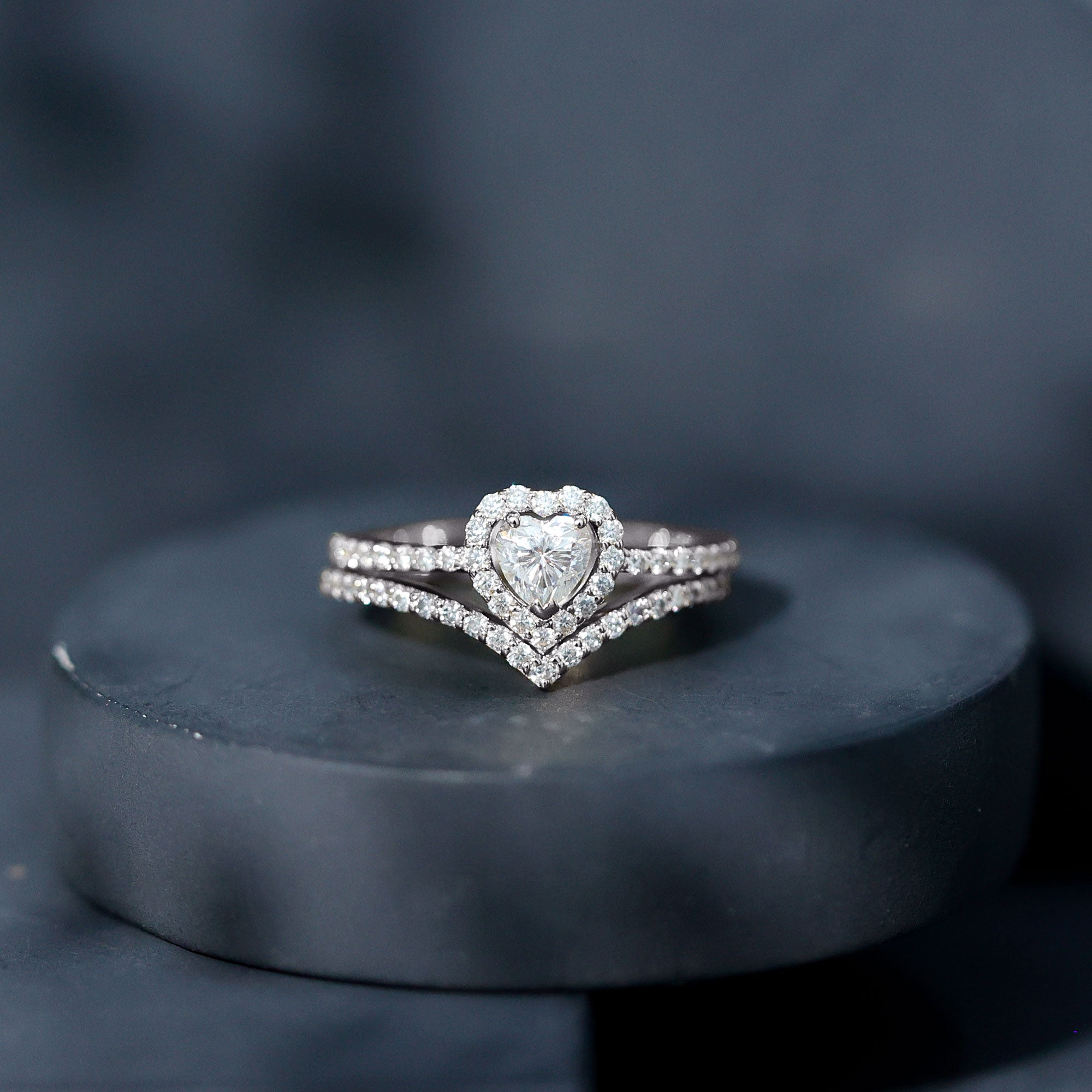 Heart Shape Moissanite Wedding Ring Set For Women D-VS1 - Rosec Jewels
