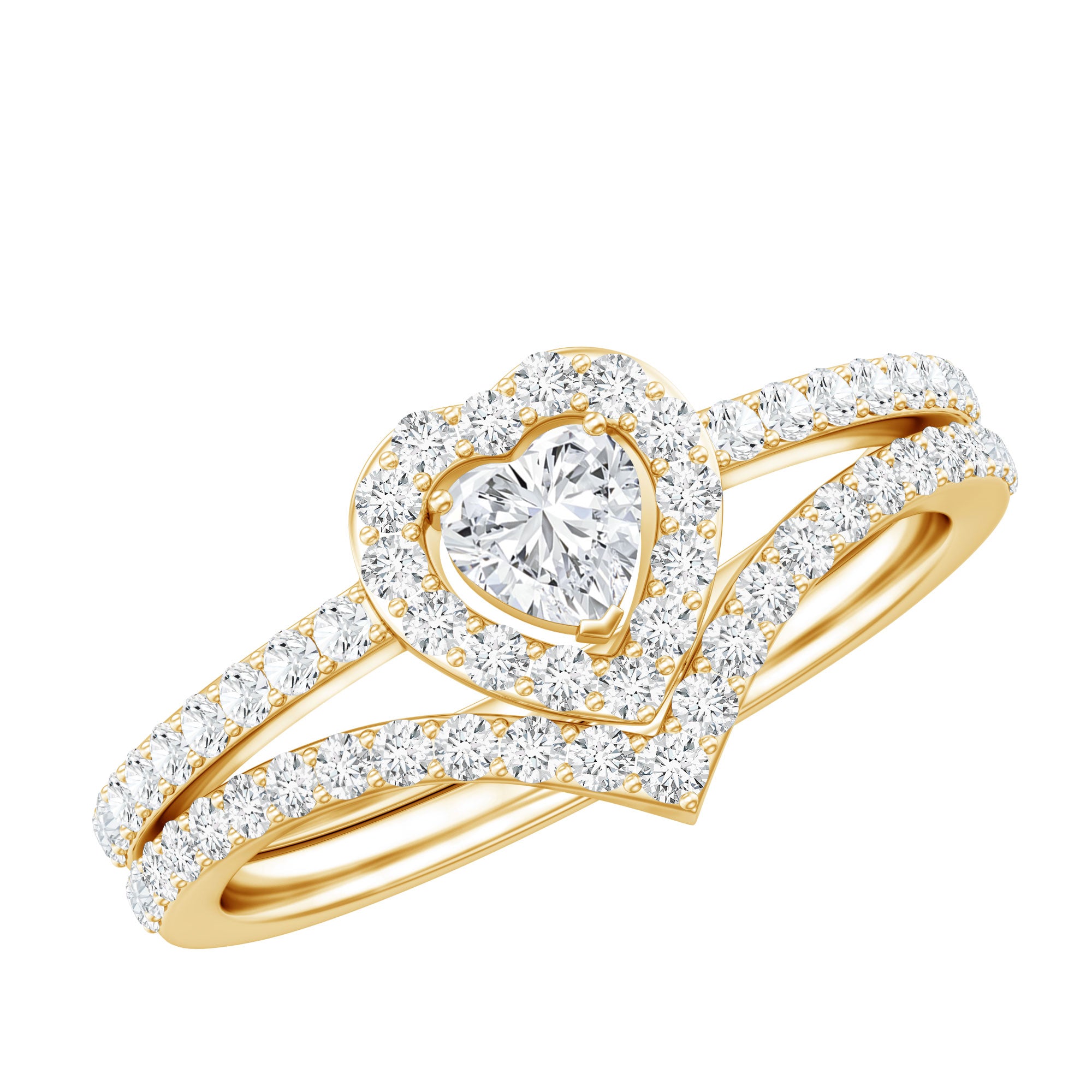 Heart Shape Moissanite Wedding Ring Set For Women D-VS1 - Rosec Jewels