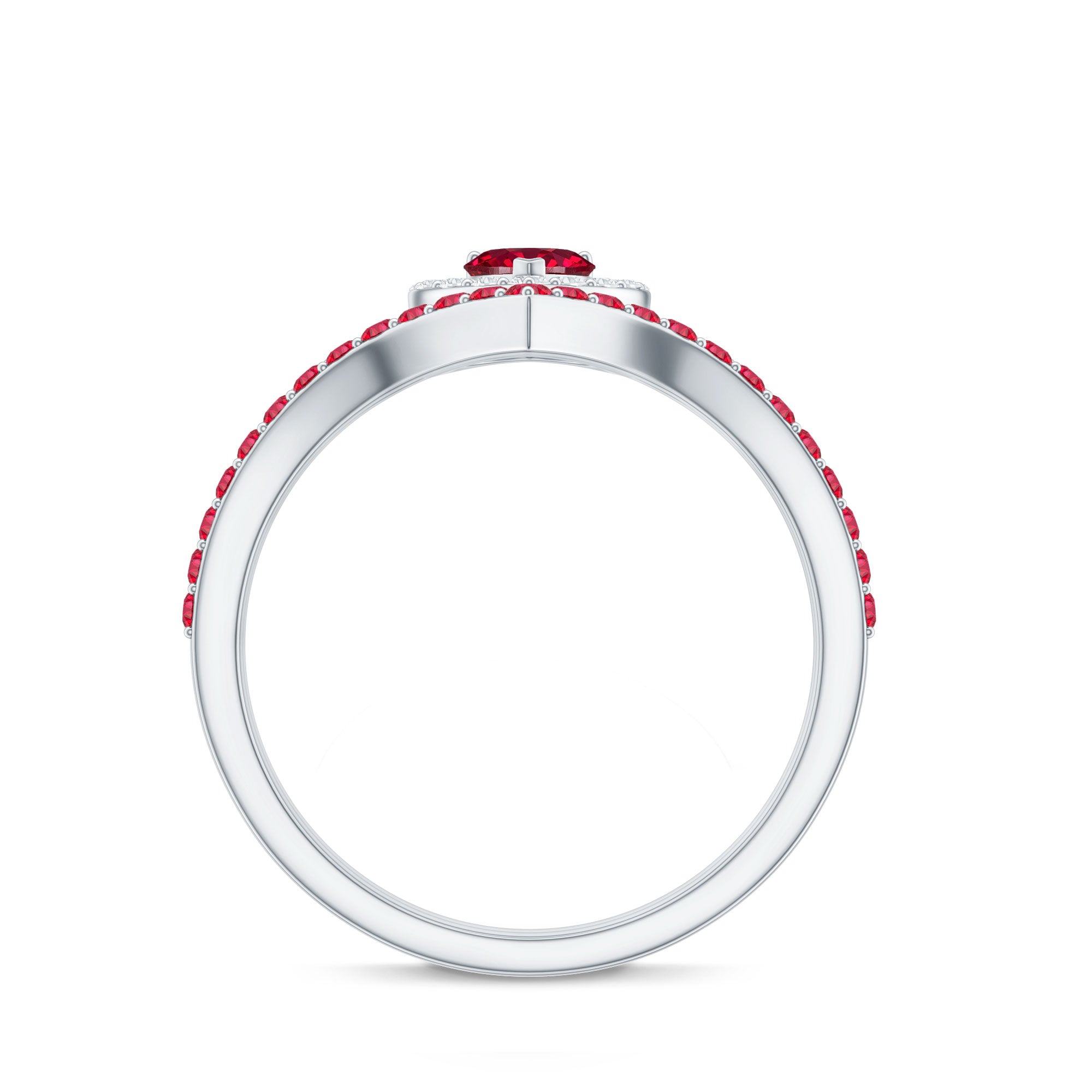 Rosec Jewels-Lab Created Ruby and Diamond Heart Wedding Ring Set