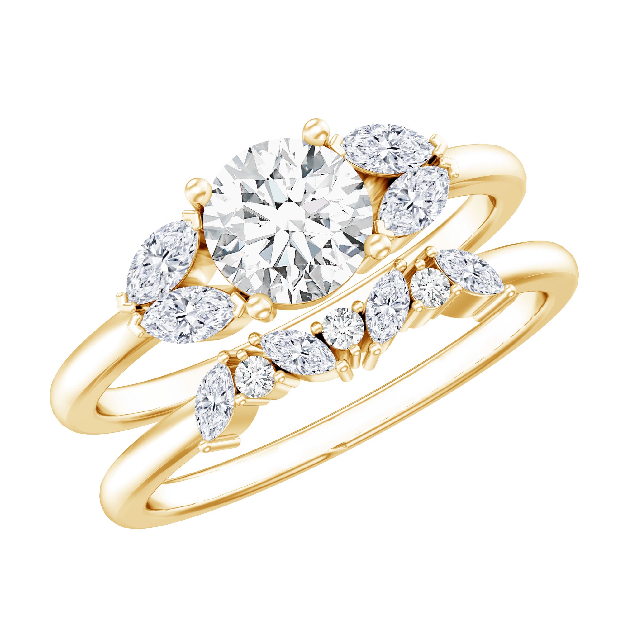 Round Cut Moissanite Bridal Ring Set with Certificate D-VS1 - Rosec Jewels