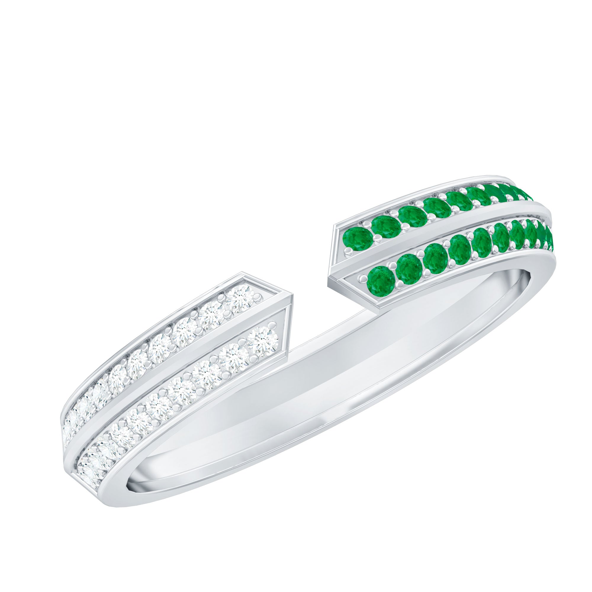 Contemporary Emerald and Moissanite Open Wedding Band Ring