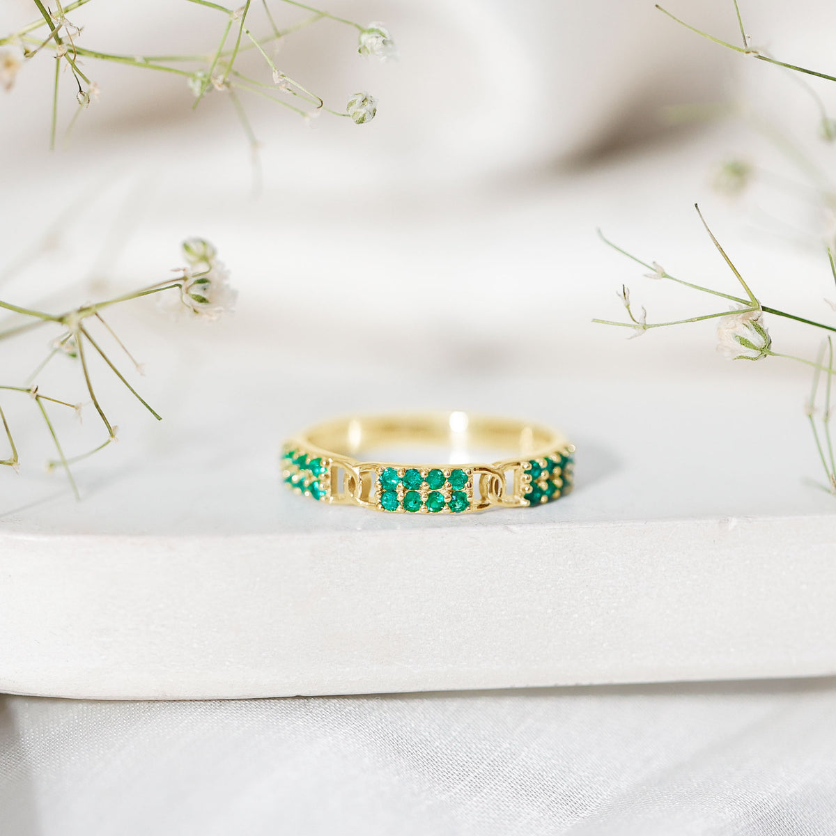 Real Emerald Interlocking Wedding Band with Certificate AAA - Rosec Jewels