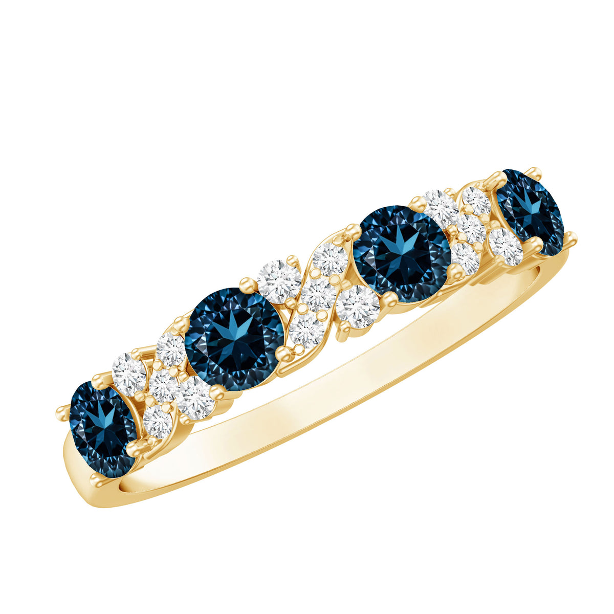 London Blue Topaz Semi Eternity Band with Diamond AAA - Rosec Jewels