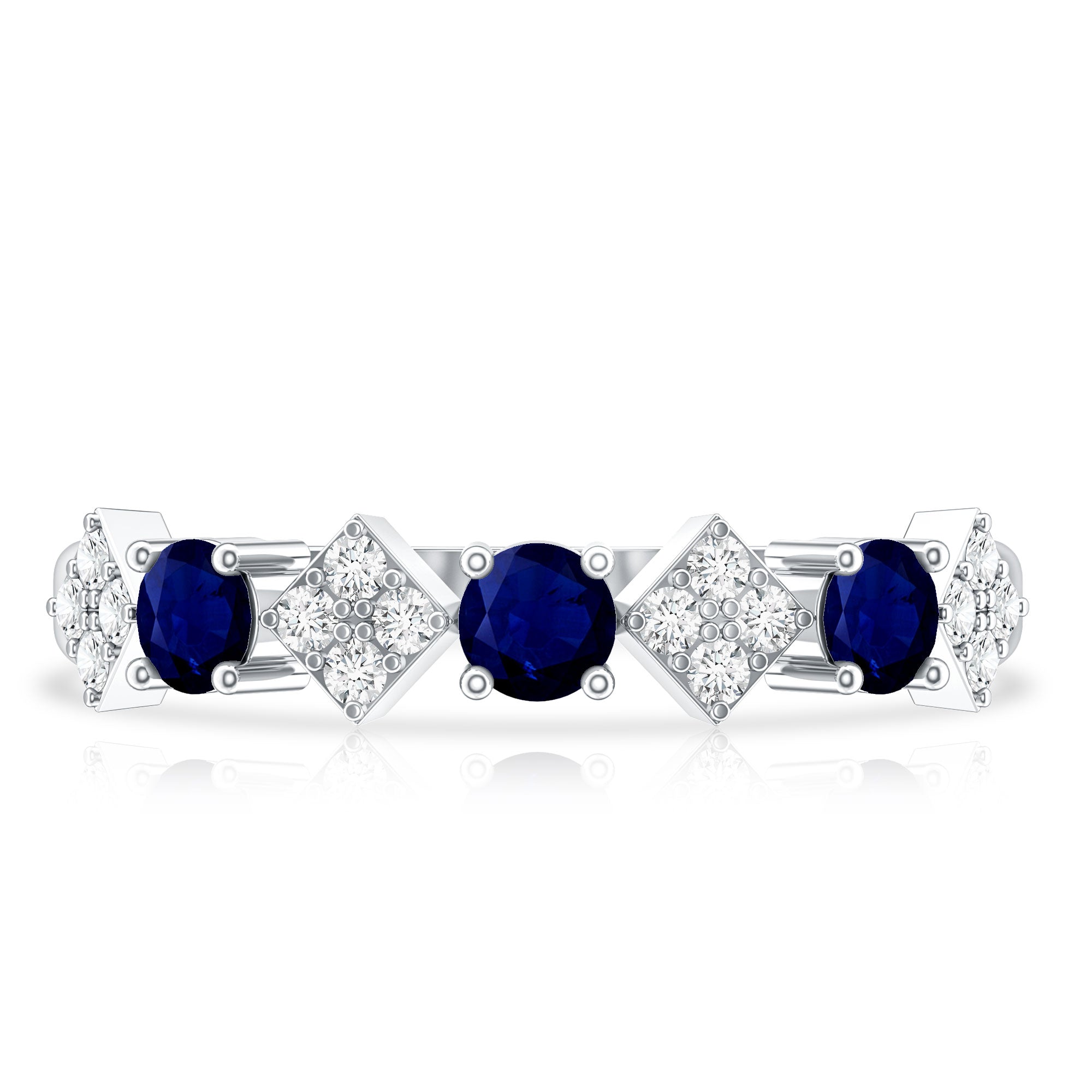Natural Blue Sapphire and Diamond Half Eternity Band Ring for Women AAA - Rosec Jewels