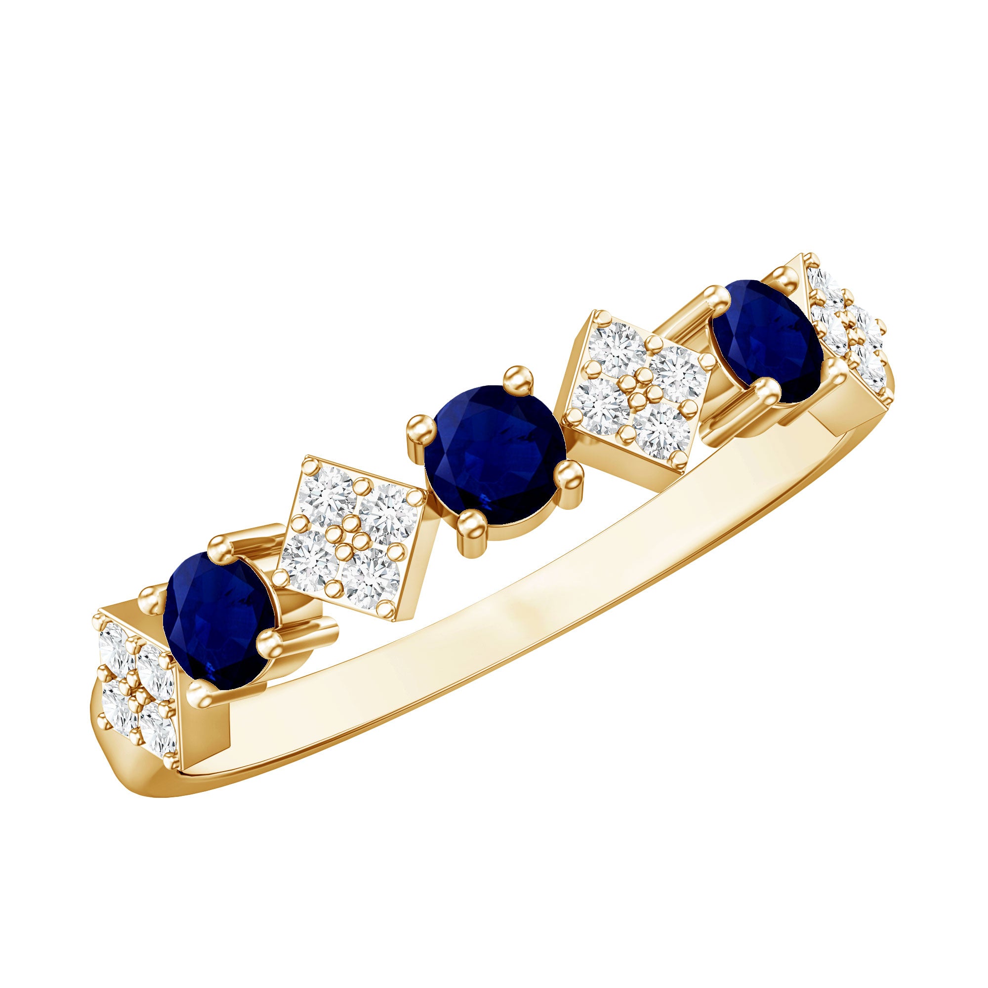 Natural Blue Sapphire and Diamond Half Eternity Band Ring for Women AAA - Rosec Jewels