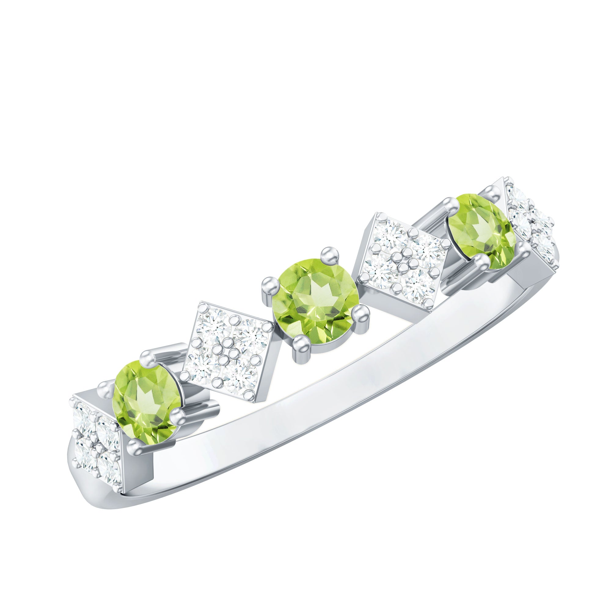 Genuine Peridot and Diamond Half Eternity Ring
