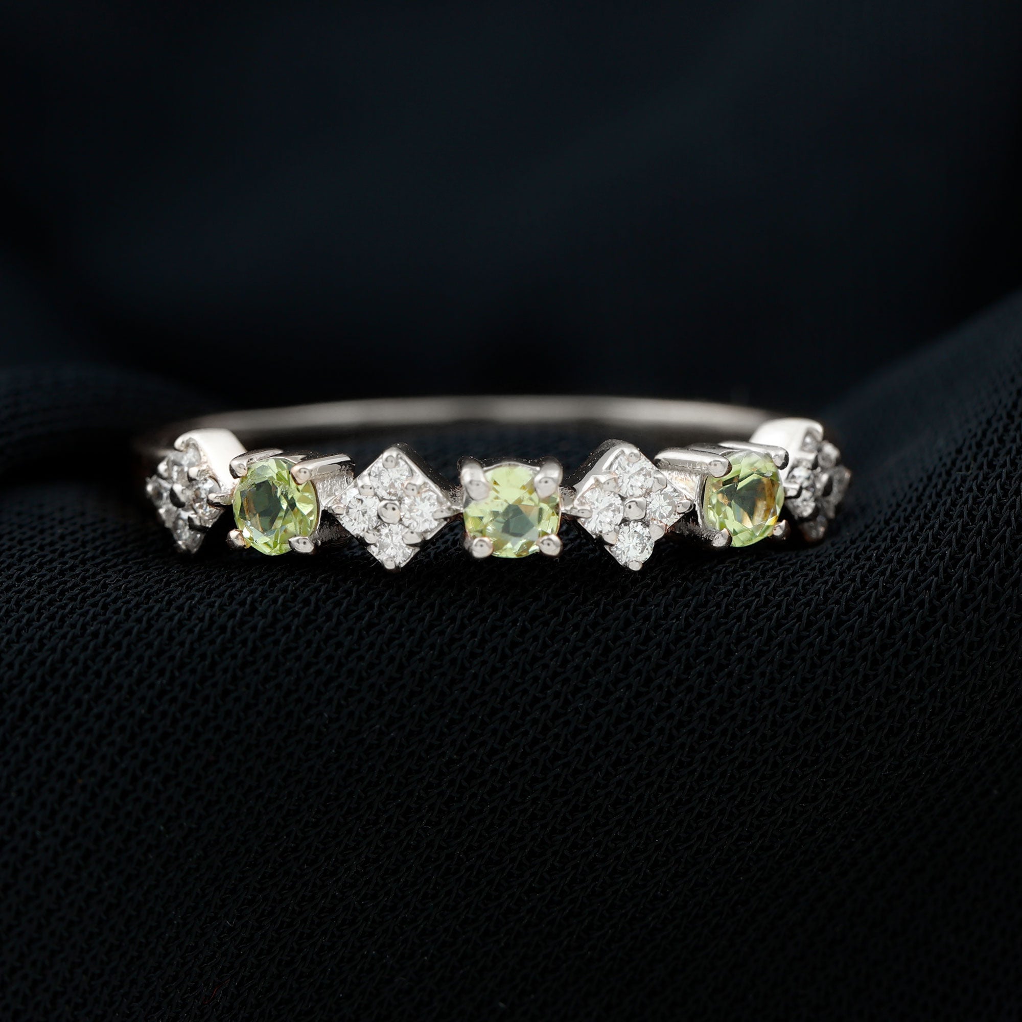 Natural Peridot Diamond Half Eternity Ring for Women AAA - Rosec Jewels