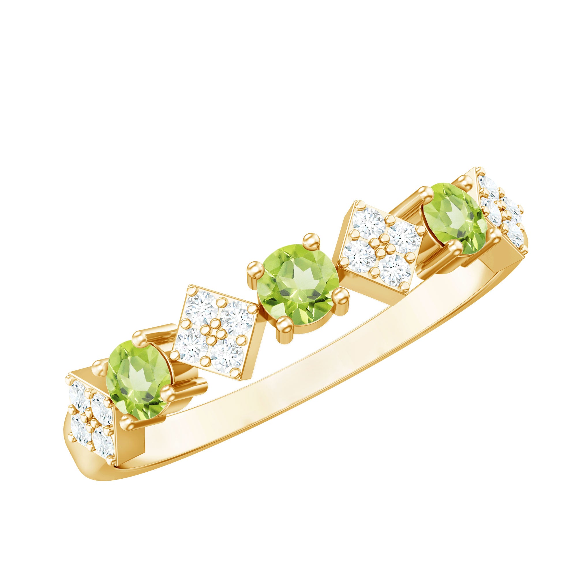 Natural Peridot Diamond Half Eternity Ring for Women AAA - Rosec Jewels