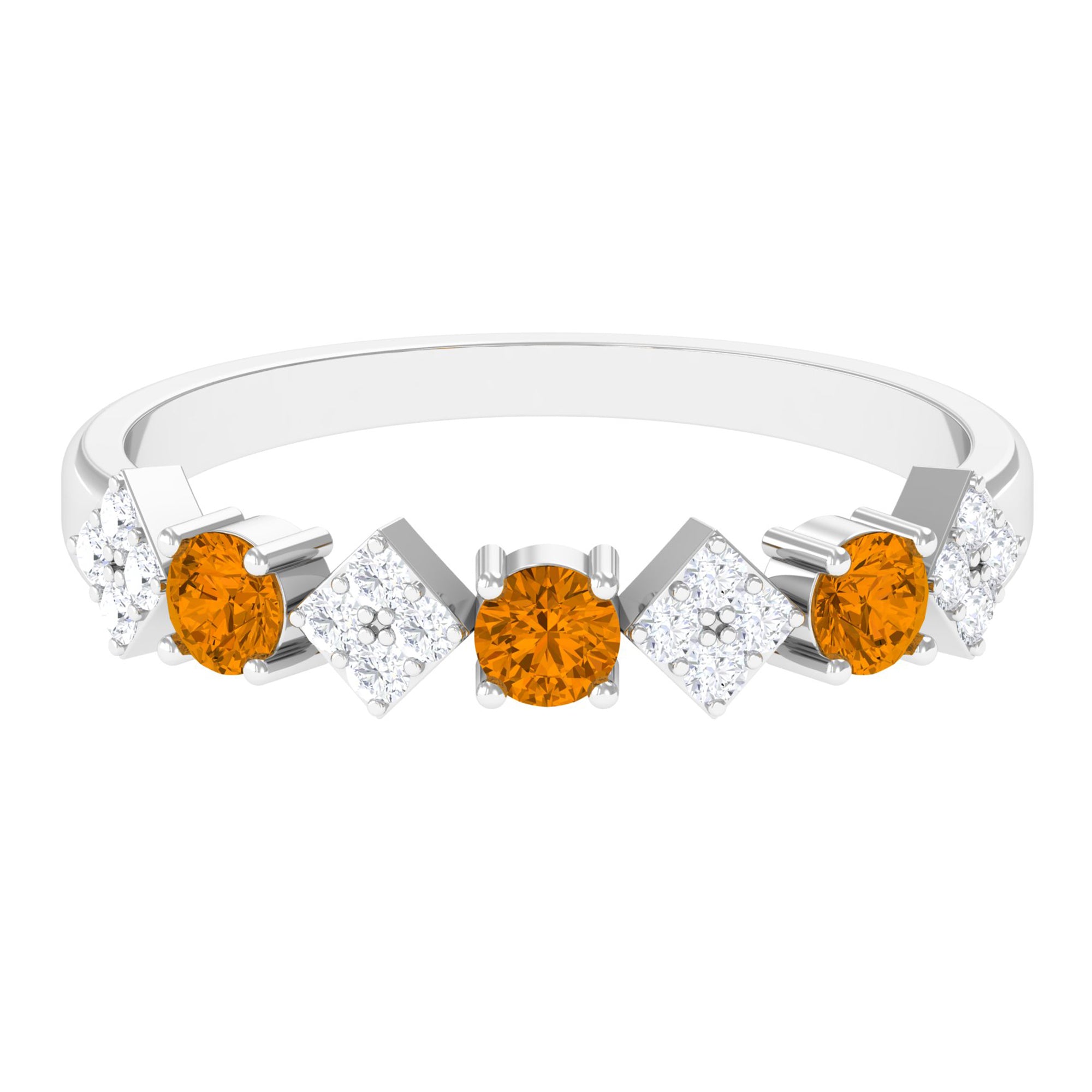 Natural Citrine and Diamond Half Eternity Band Ring AAA - Rosec Jewels