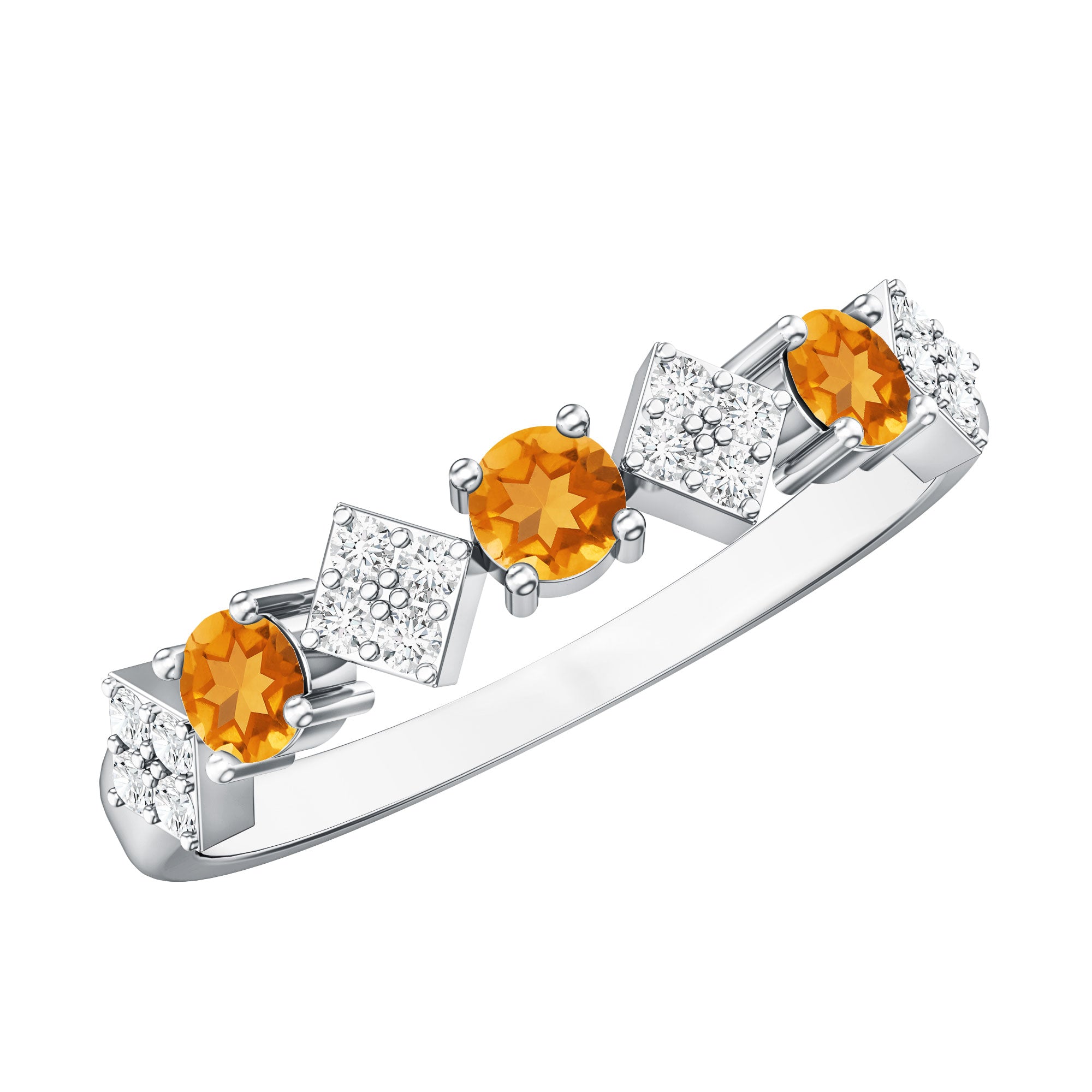 Natural Citrine and Diamond Half Eternity Band Ring AAA - Rosec Jewels