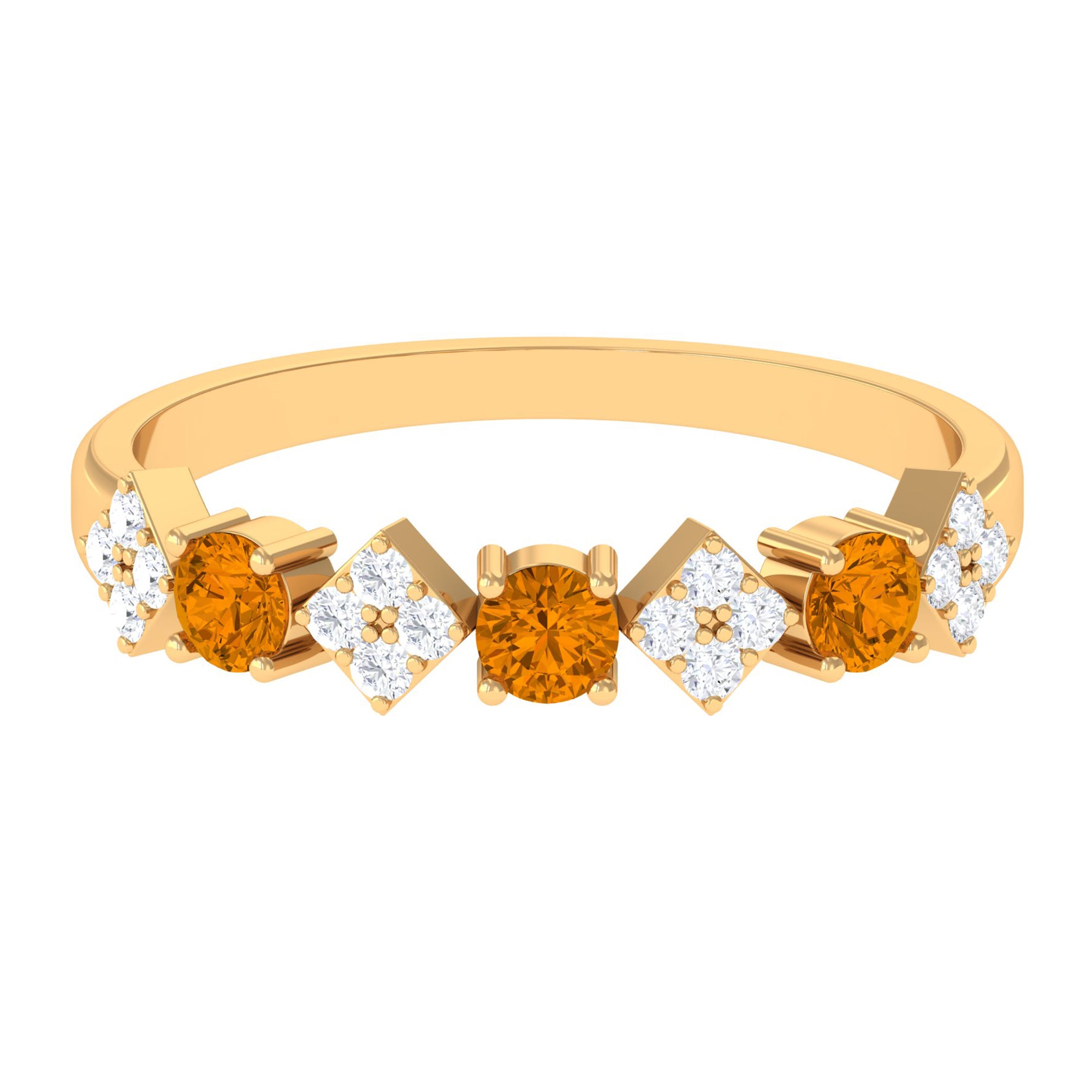 Natural Citrine and Diamond Half Eternity Band Ring AAA - Rosec Jewels