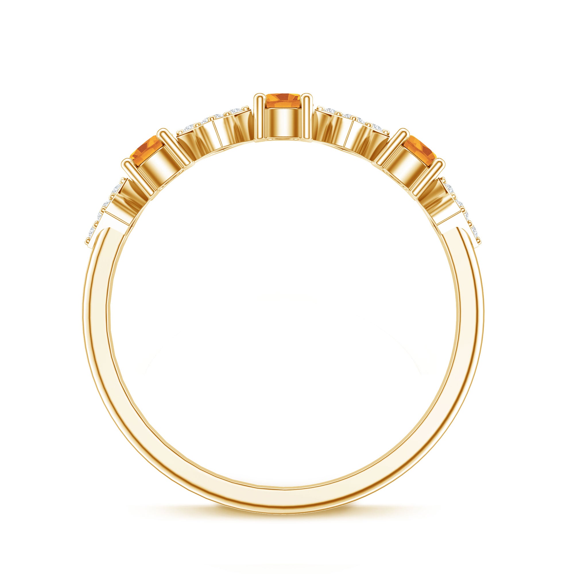 Natural Citrine and Diamond Half Eternity Band Ring AAA - Rosec Jewels