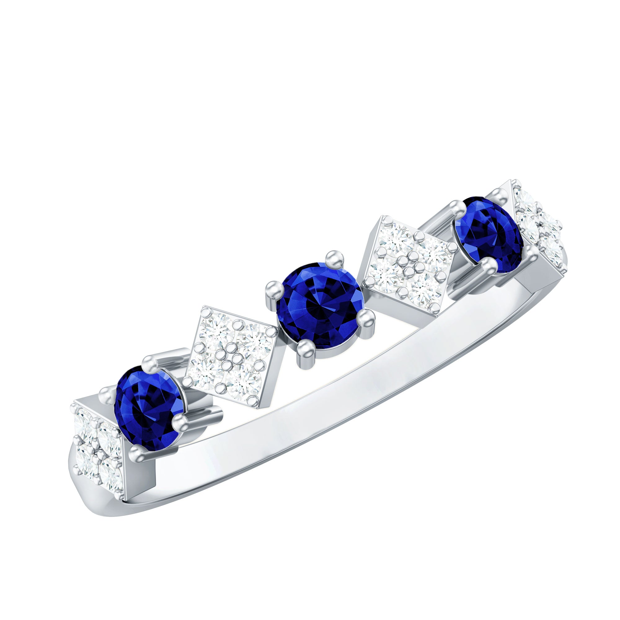 Certified Lab Grown Blue Sapphire Diamond Half Eternity Ring for Women AAAA - Rosec Jewels