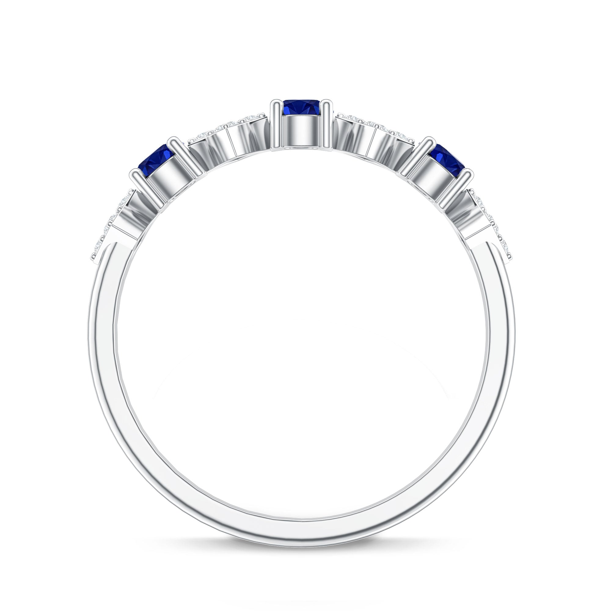 Certified Lab Grown Blue Sapphire Diamond Half Eternity Ring for Women AAAA - Rosec Jewels