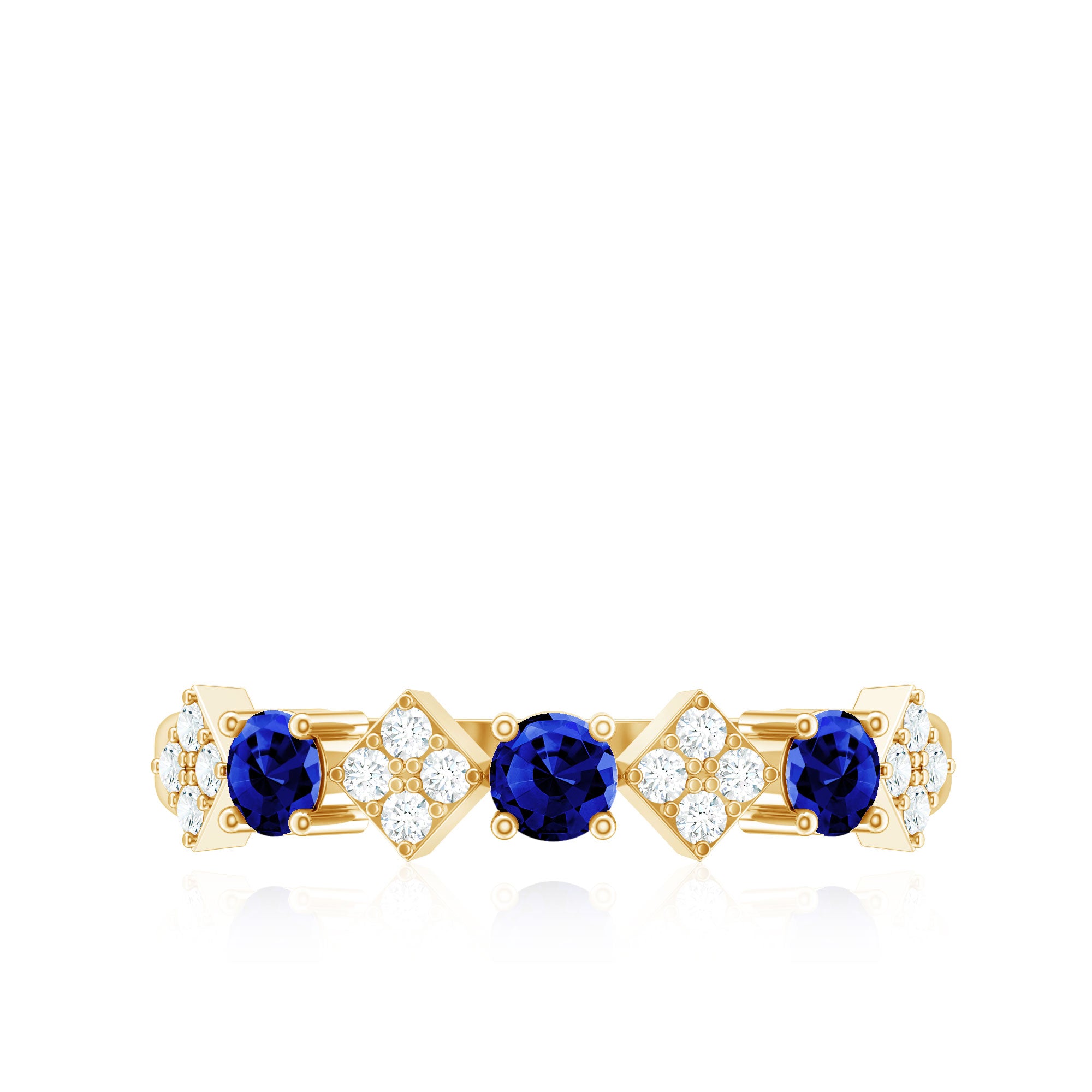 Certified Lab Grown Blue Sapphire Diamond Half Eternity Ring for Women AAAA - Rosec Jewels