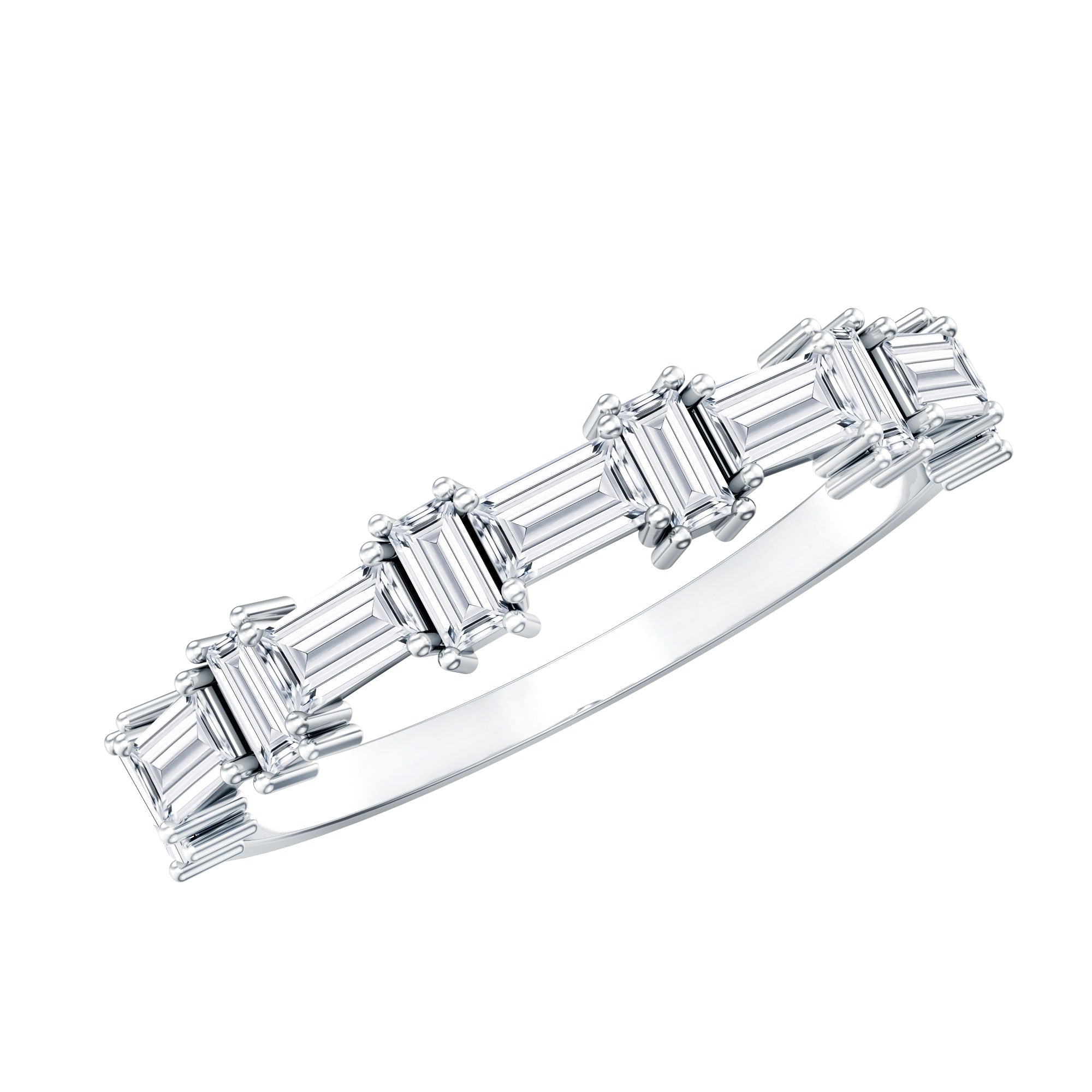 Baguette Cut Moissanite Designer Half Eternity Ring D-VS1 - Rosec Jewels