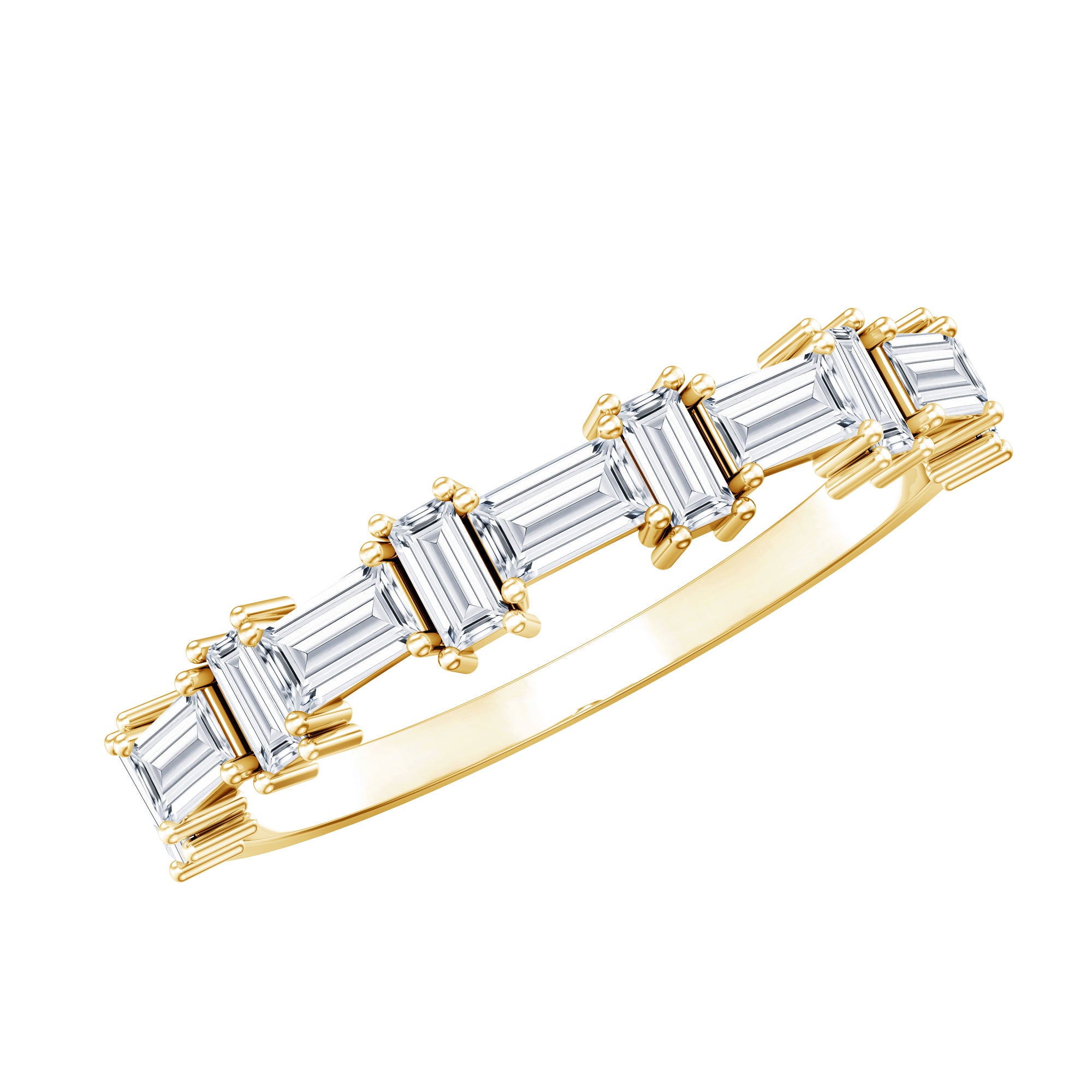 Baguette Cut Moissanite Designer Half Eternity Ring D-VS1 - Rosec Jewels