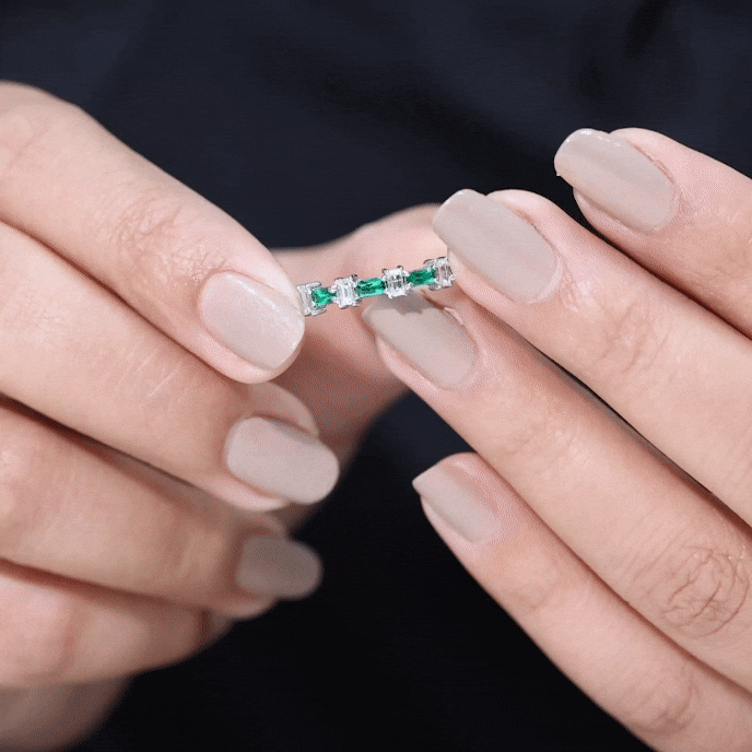 Certified Baguette Lab Grown Emerald Diamond Half Eternity Ring AAAA - Rosec Jewels