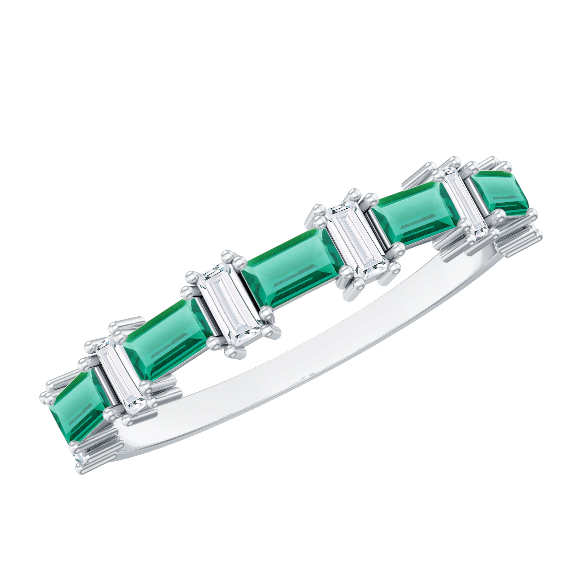 Certified Baguette Lab Grown Emerald Diamond Half Eternity Ring AAAA - Rosec Jewels
