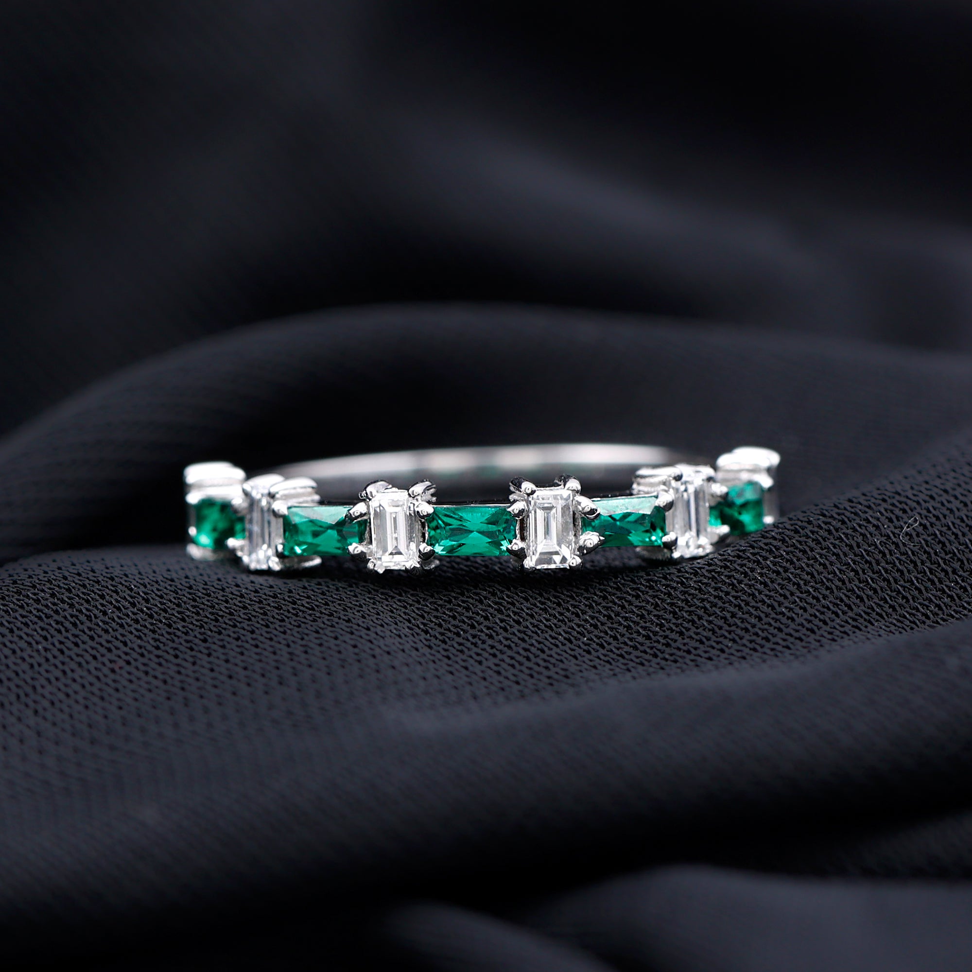 Certified Baguette Lab Grown Emerald Diamond Half Eternity Ring AAAA - Rosec Jewels
