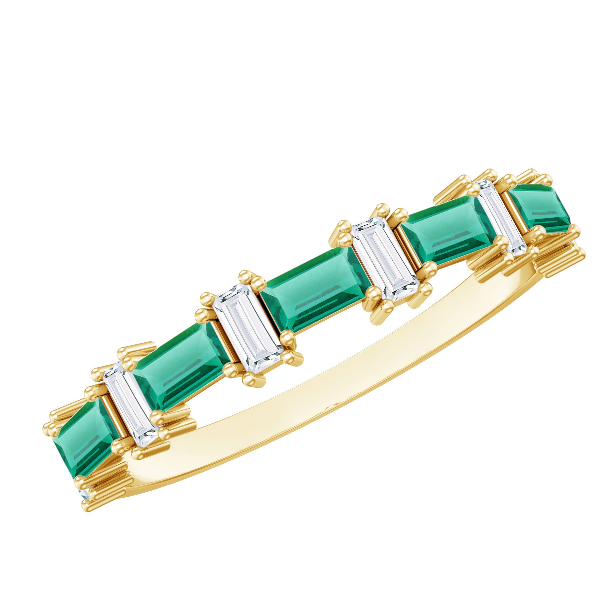 Certified Baguette Lab Grown Emerald Diamond Half Eternity Ring AAAA - Rosec Jewels