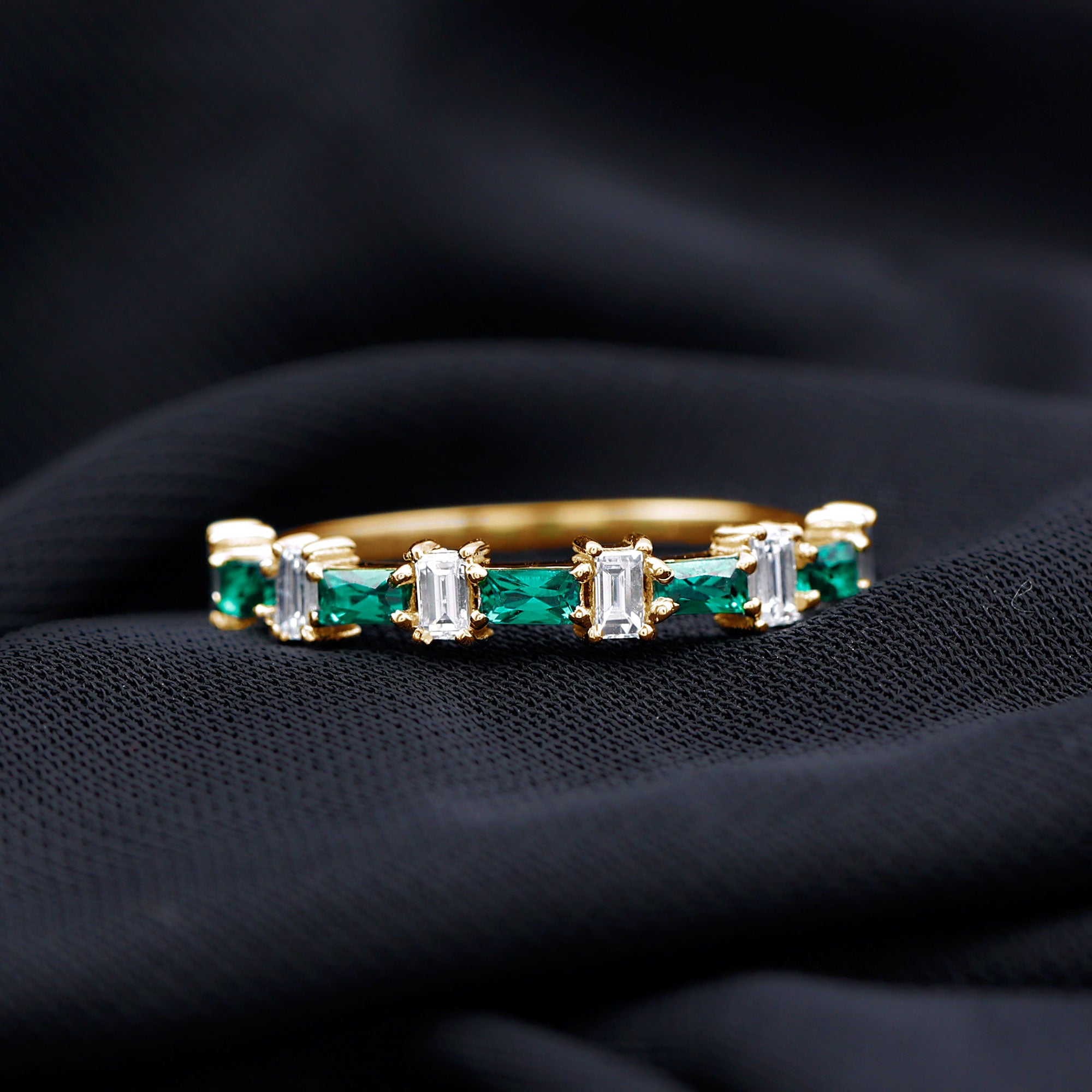 Certified Baguette Lab Grown Emerald Diamond Half Eternity Ring AAAA - Rosec Jewels