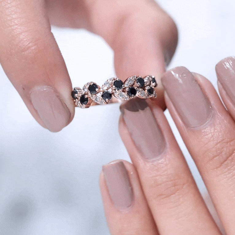 Rosec Jewels-Black Onyx and Diamond Half Eternity Leaf Band for Women