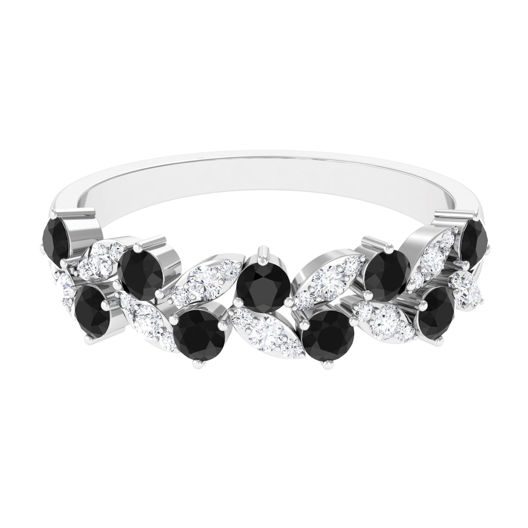 Rosec Jewels-Black Onyx and Diamond Half Eternity Leaf Band for Women