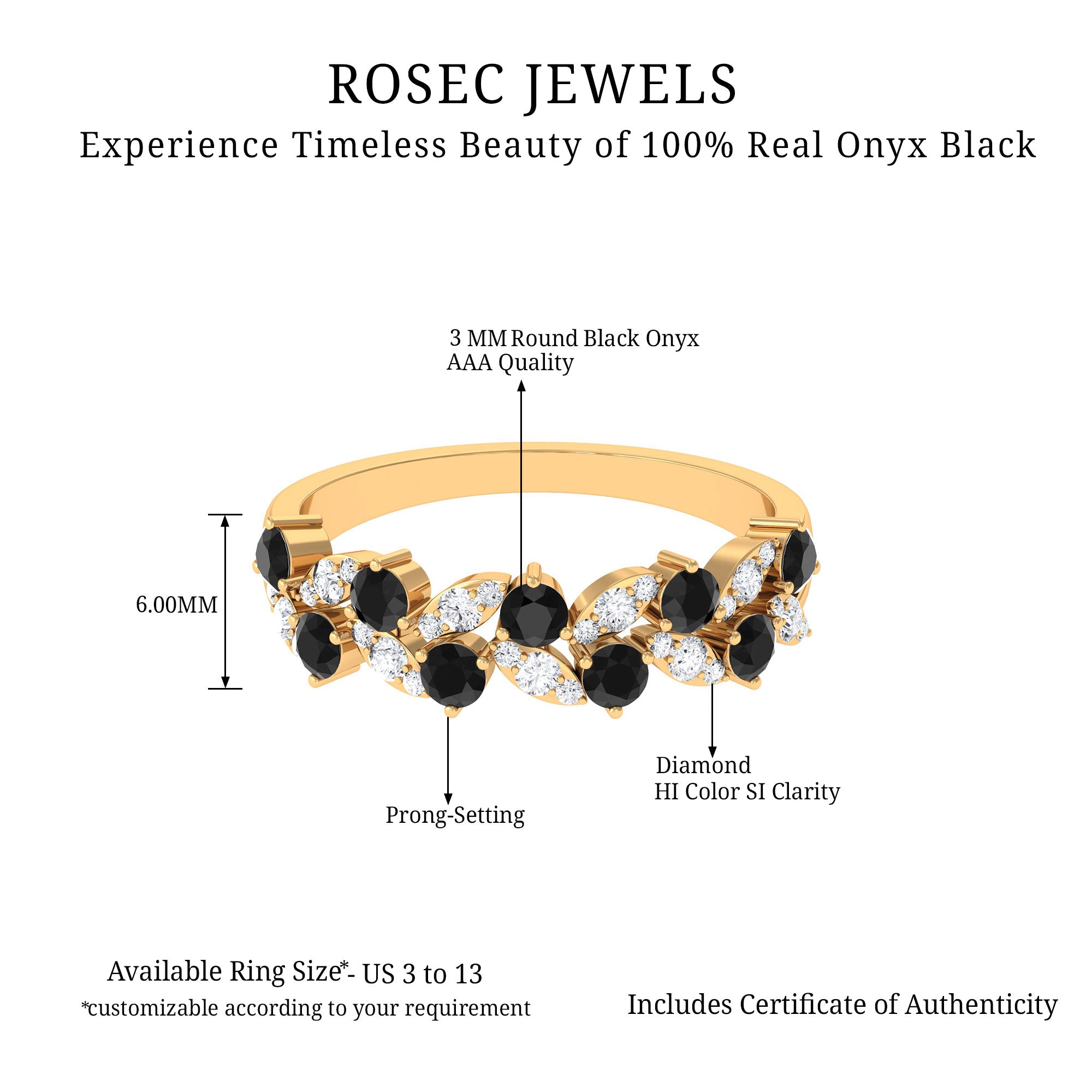 Rosec Jewels-Black Onyx and Diamond Half Eternity Leaf Band for Women