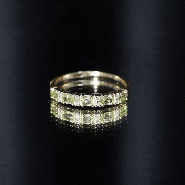 Natural Oval Peridot Diamond Half Eternity Ring in East West Style AAA - Rosec Jewels