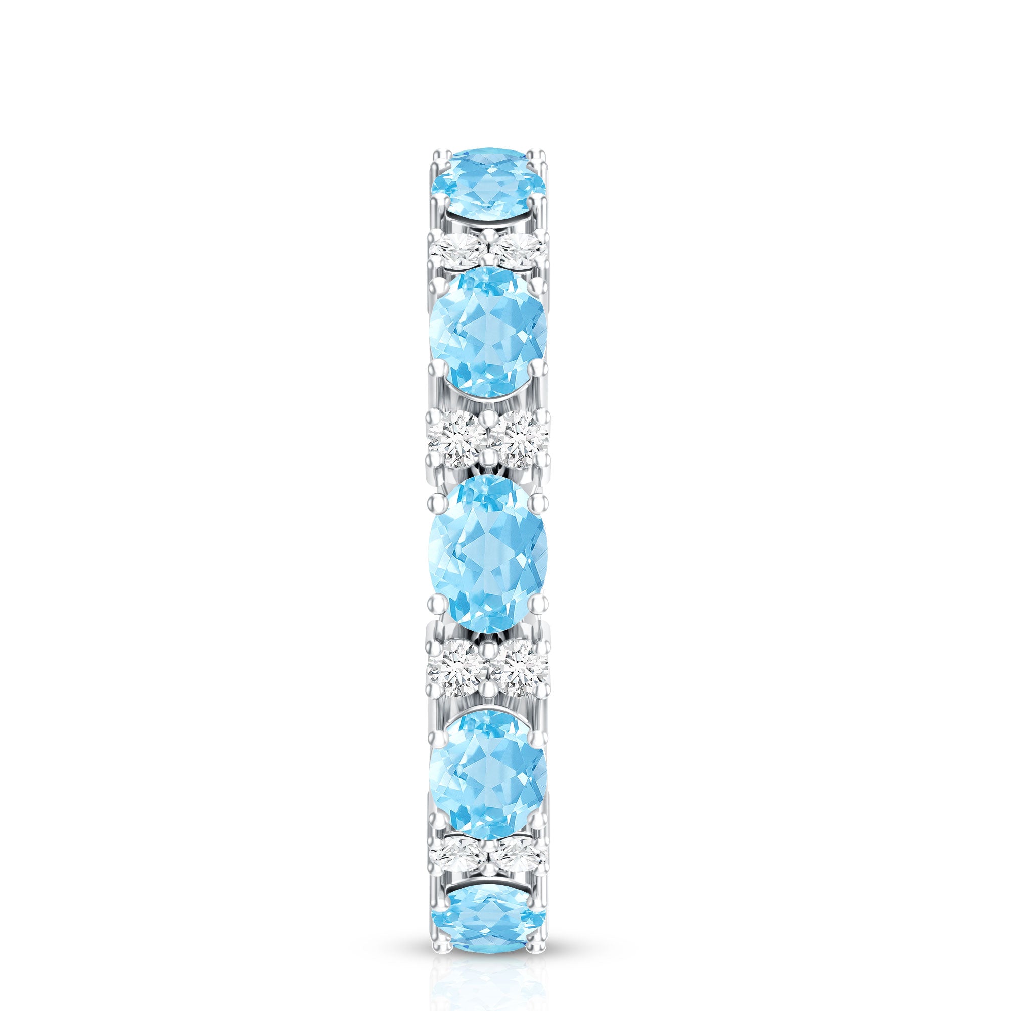 Natural Aquamarine Diamond Eternity Wedding Band in East West Style AAA - Rosec Jewels