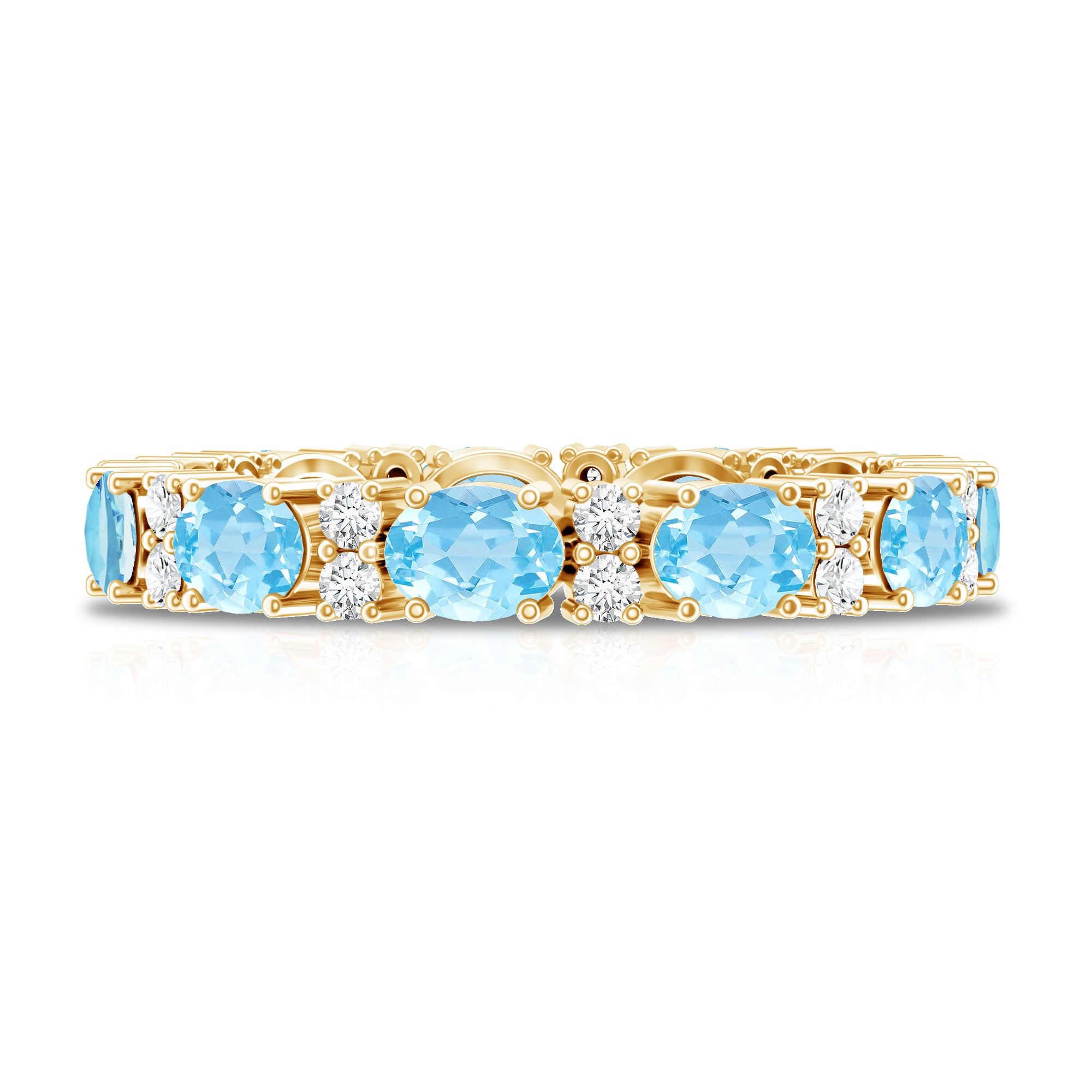 Natural Aquamarine Diamond Eternity Wedding Band in East West Style AAA - Rosec Jewels