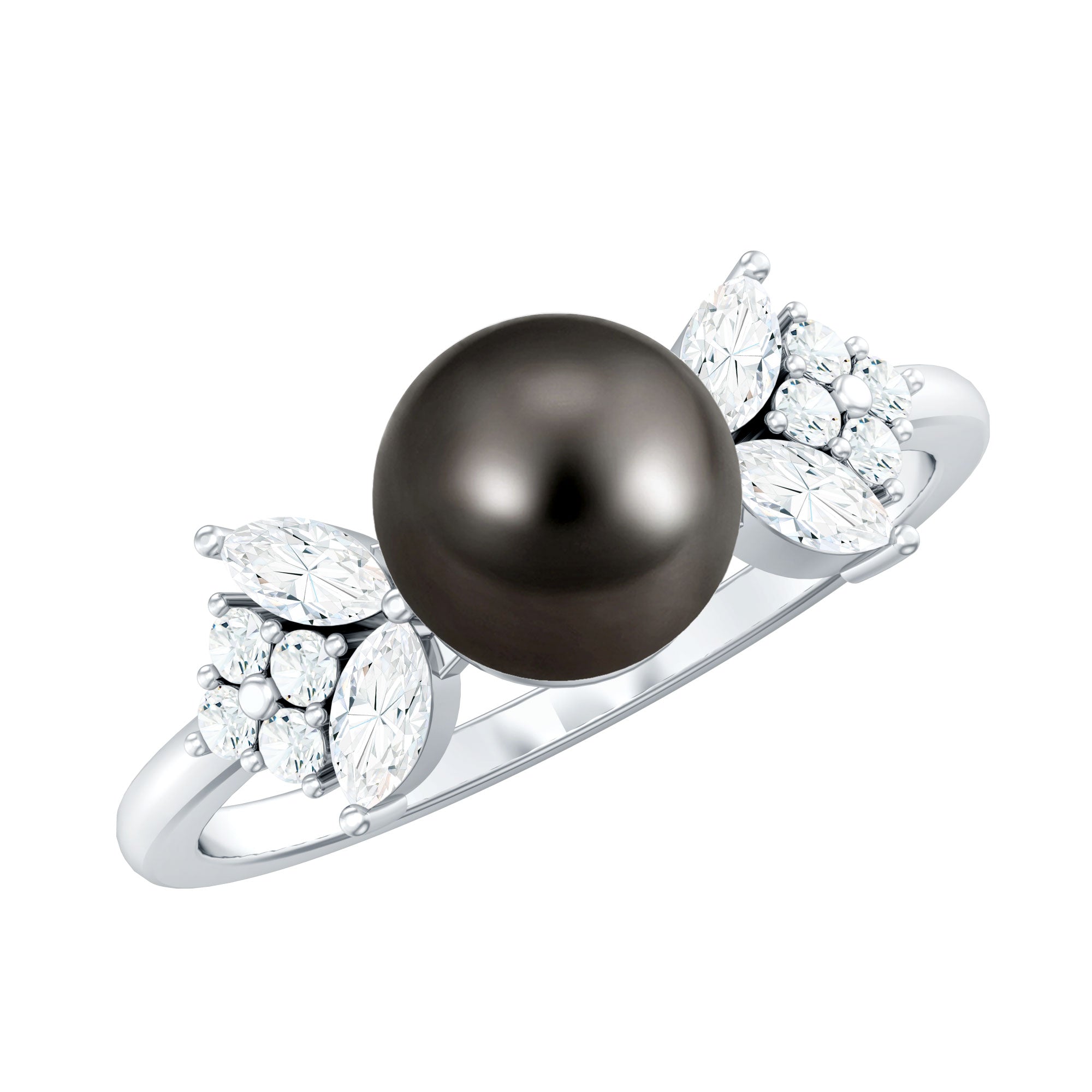 Nature Inspired Tahitian Pearl Engagement Ring with Diamond AAA - Rosec Jewels
