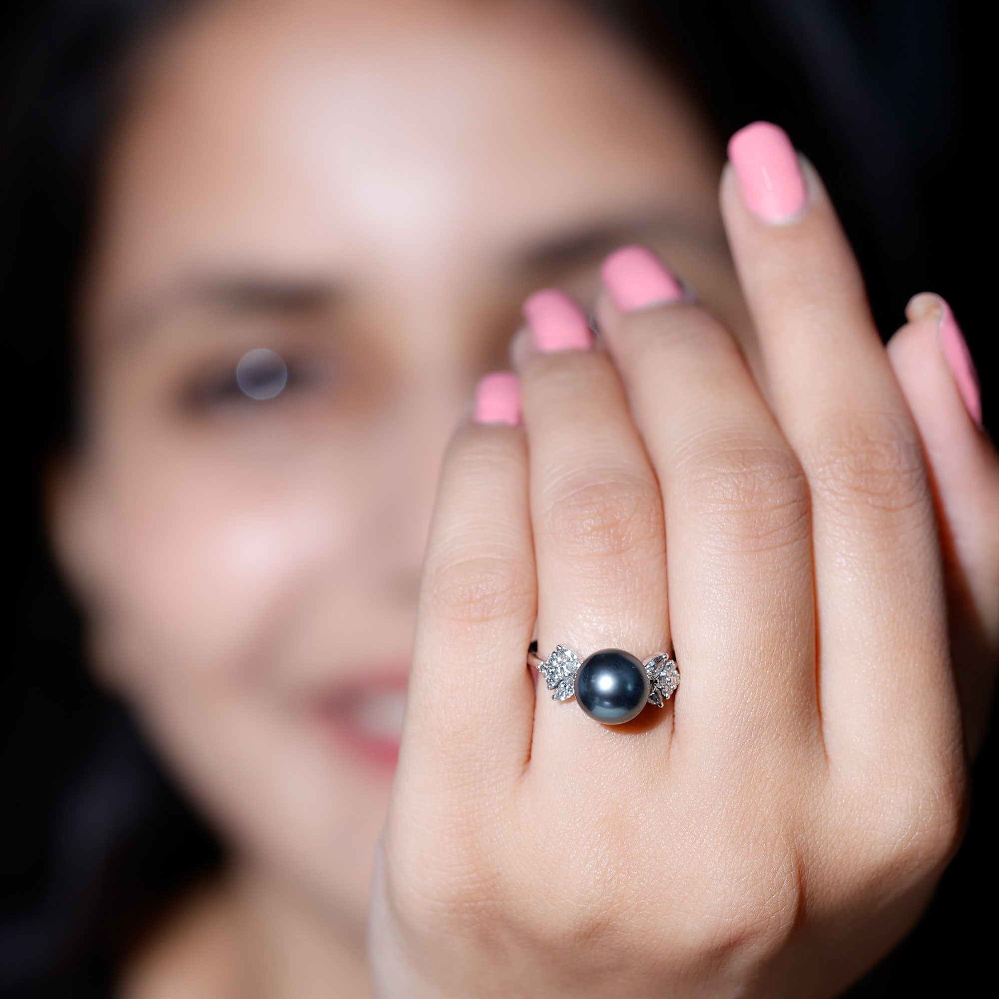 Nature Inspired Tahitian Pearl Engagement Ring with Diamond AAA - Rosec Jewels