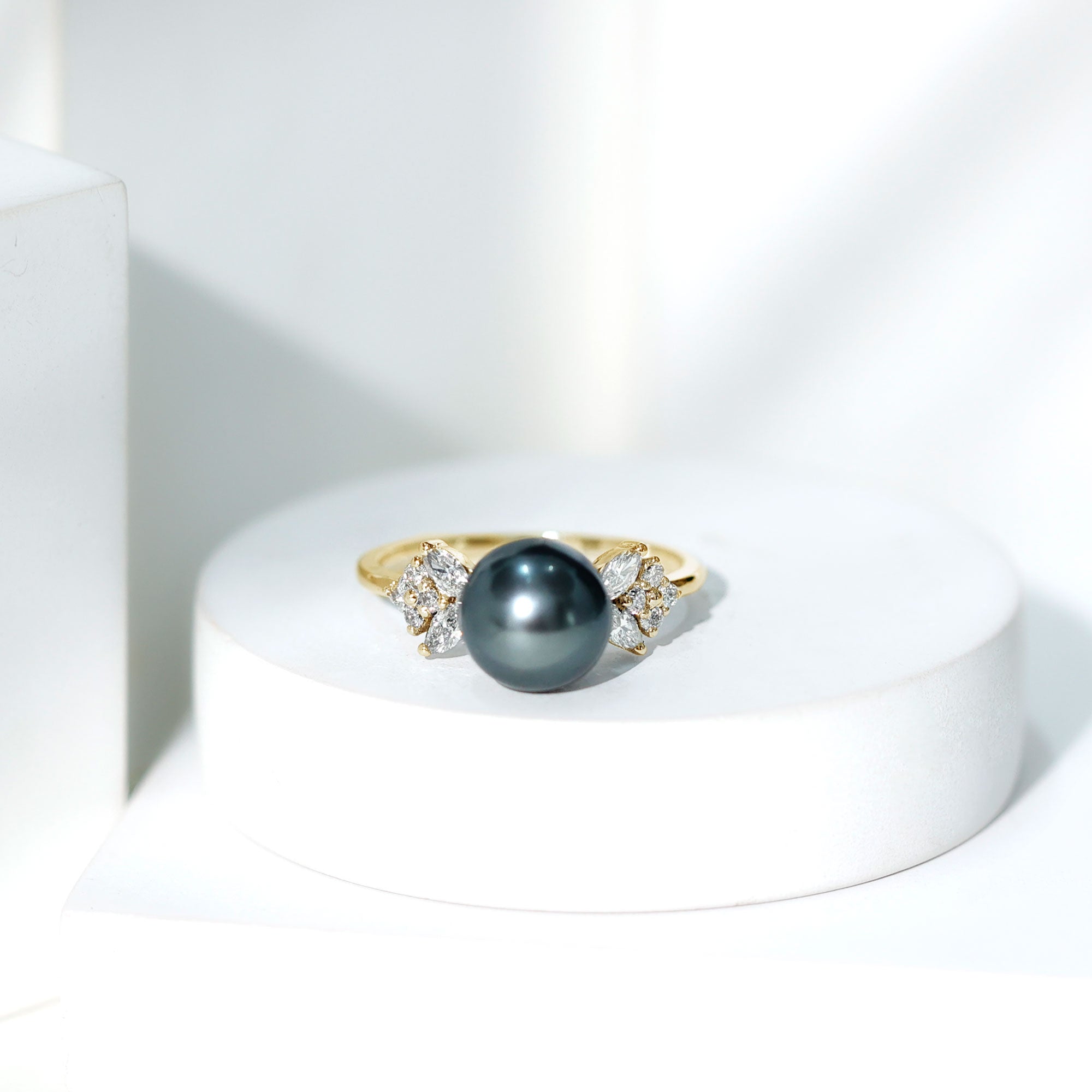 Nature Inspired Tahitian Pearl Engagement Ring with Diamond AAA - Rosec Jewels