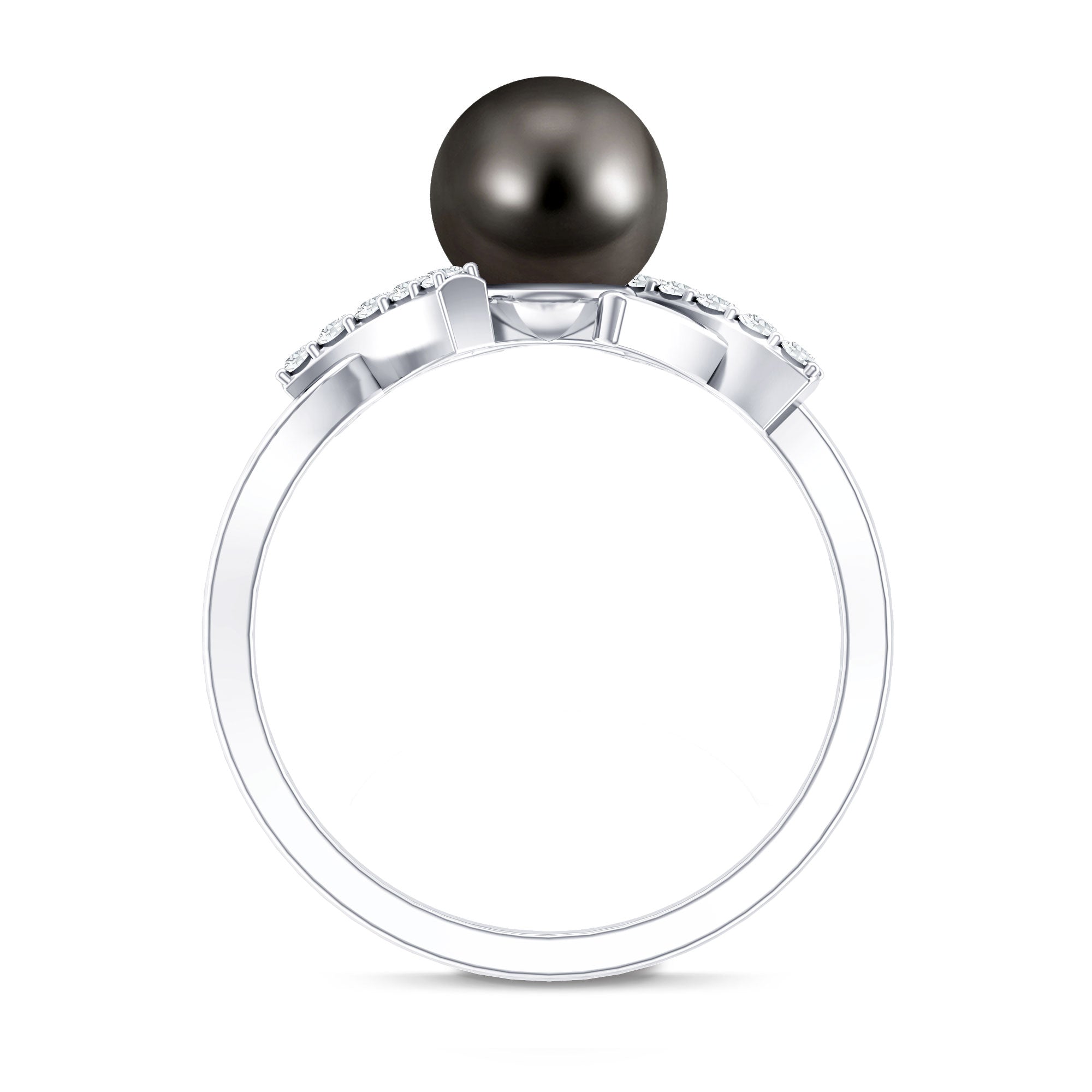 Tahitian Pearl Solitaire Ring with Diamond Accent AAA - Rosec Jewels