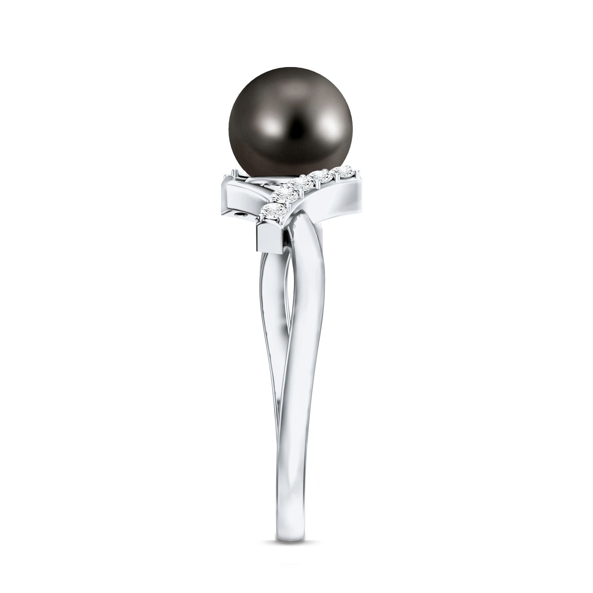 Tahitian Pearl Solitaire Ring with Diamond Accent AAA - Rosec Jewels