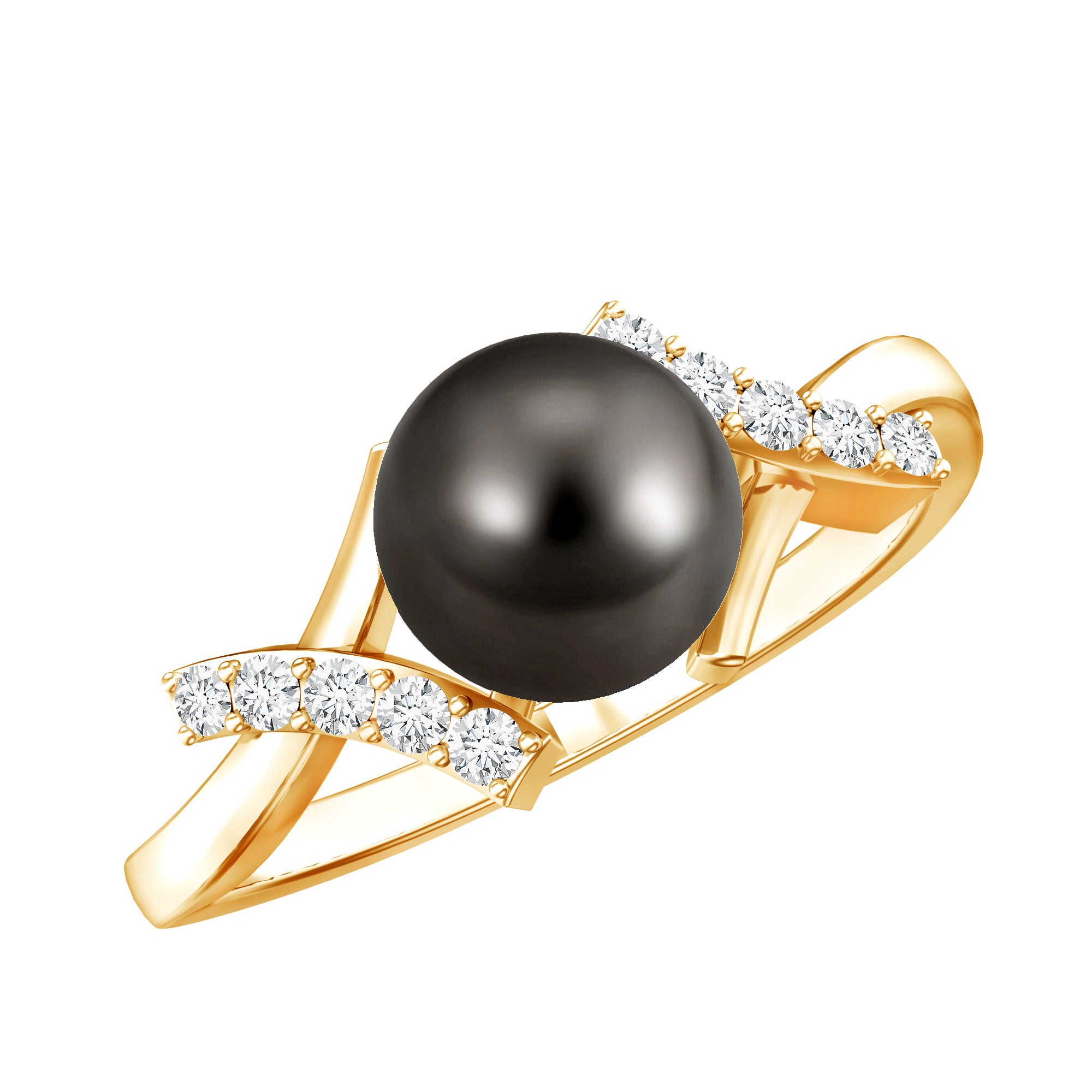 Tahitian Pearl Solitaire Ring with Diamond Accent AAA - Rosec Jewels
