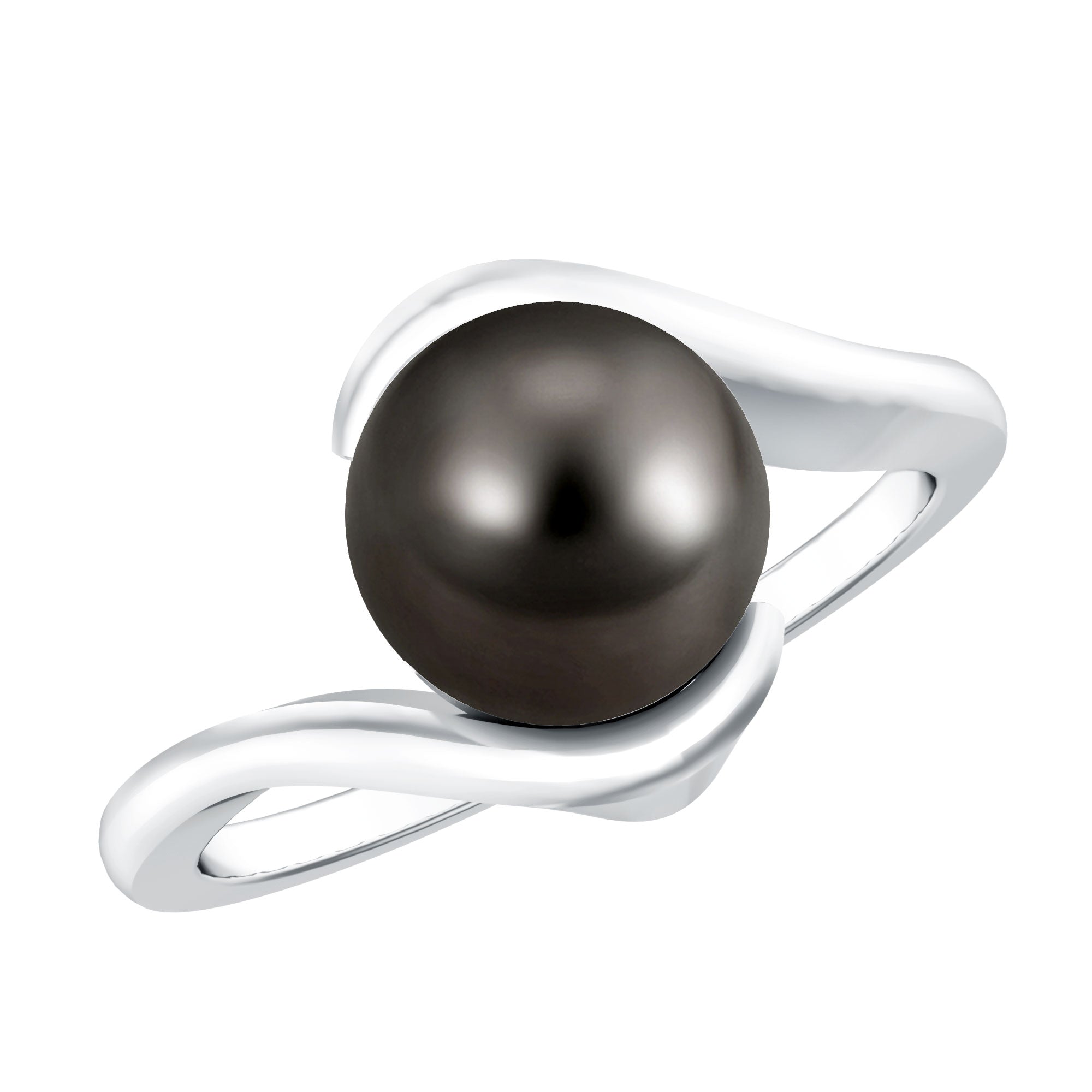 8 Carat Certified Tahitian Black Pearl Solitaire Bypass Ring AAA - Rosec Jewels