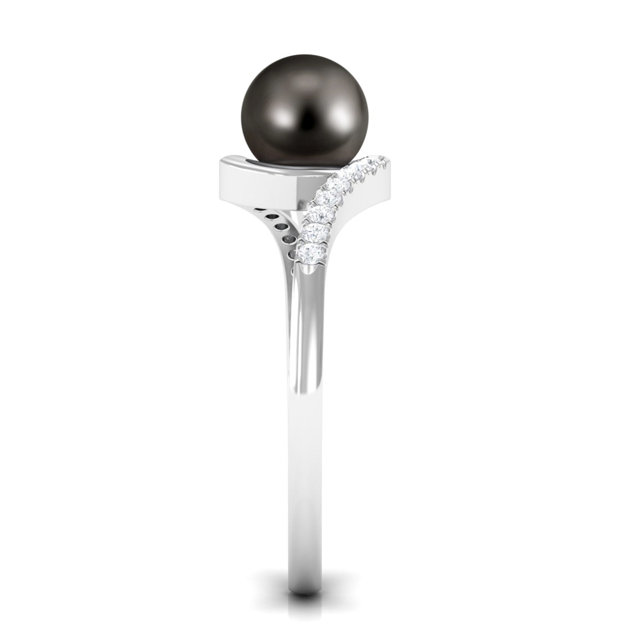 Solitaire Tahitian Pearl Bypass Engagement Ring with Diamond AAA - Rosec Jewels