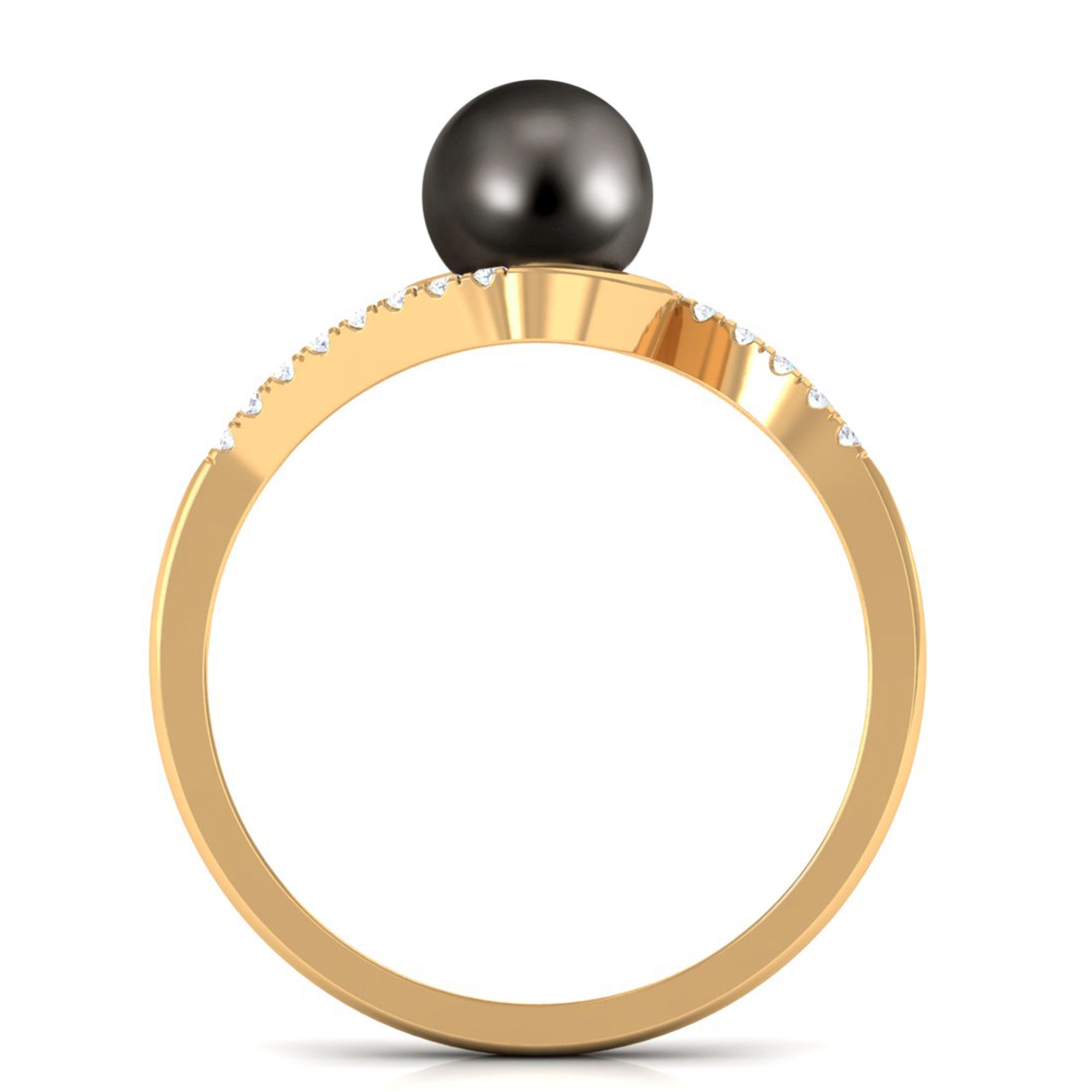 Solitaire Tahitian Pearl Bypass Engagement Ring with Diamond AAA - Rosec Jewels