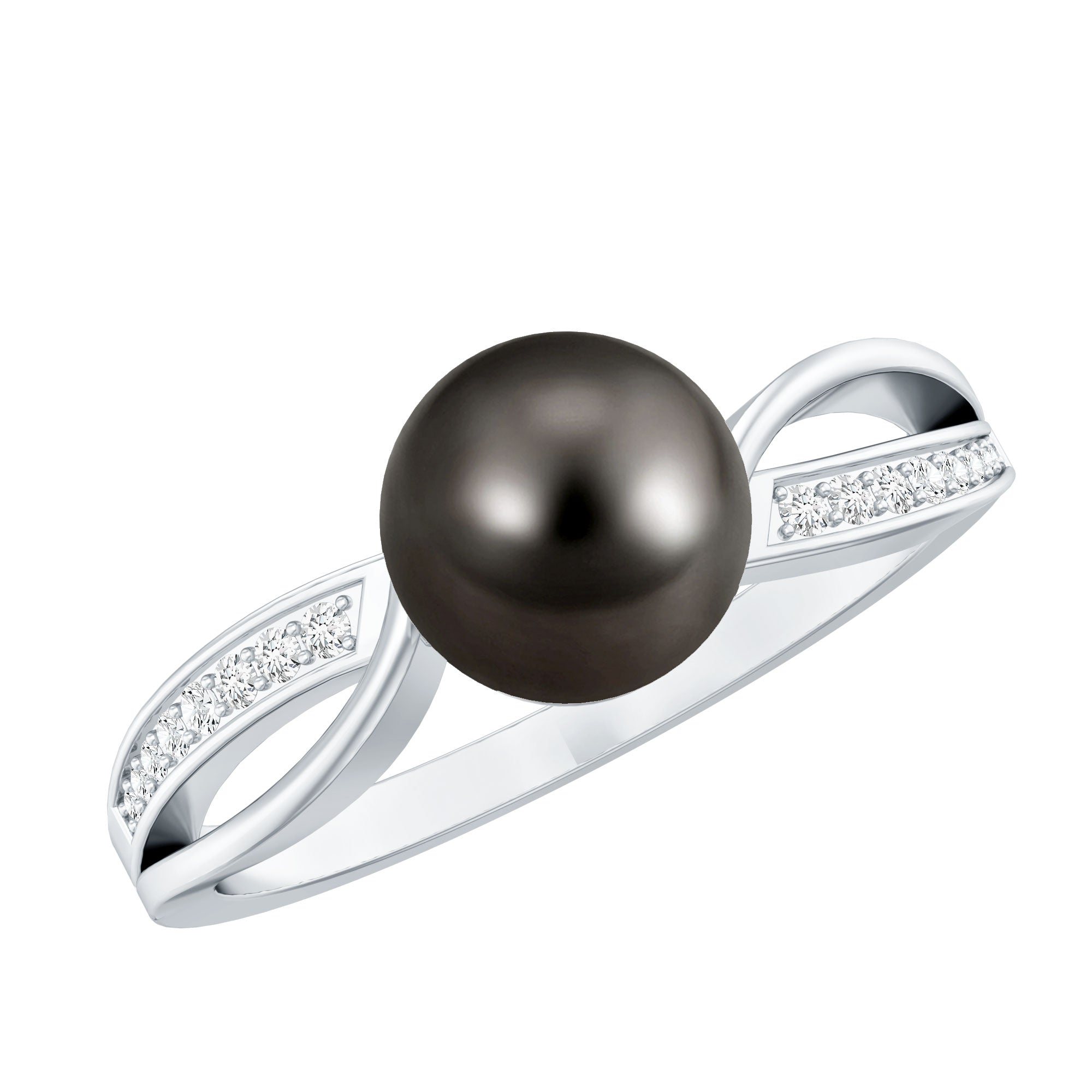 7.25 CT Solitaire Tahitian Pearl Engagement Ring with Diamond AAA - Rosec Jewels