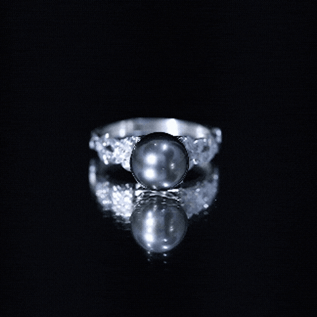 Genuine 8 Carat Tahitian Black Pearl Flower Engagement Ring with Diamond AAA - Rosec Jewels