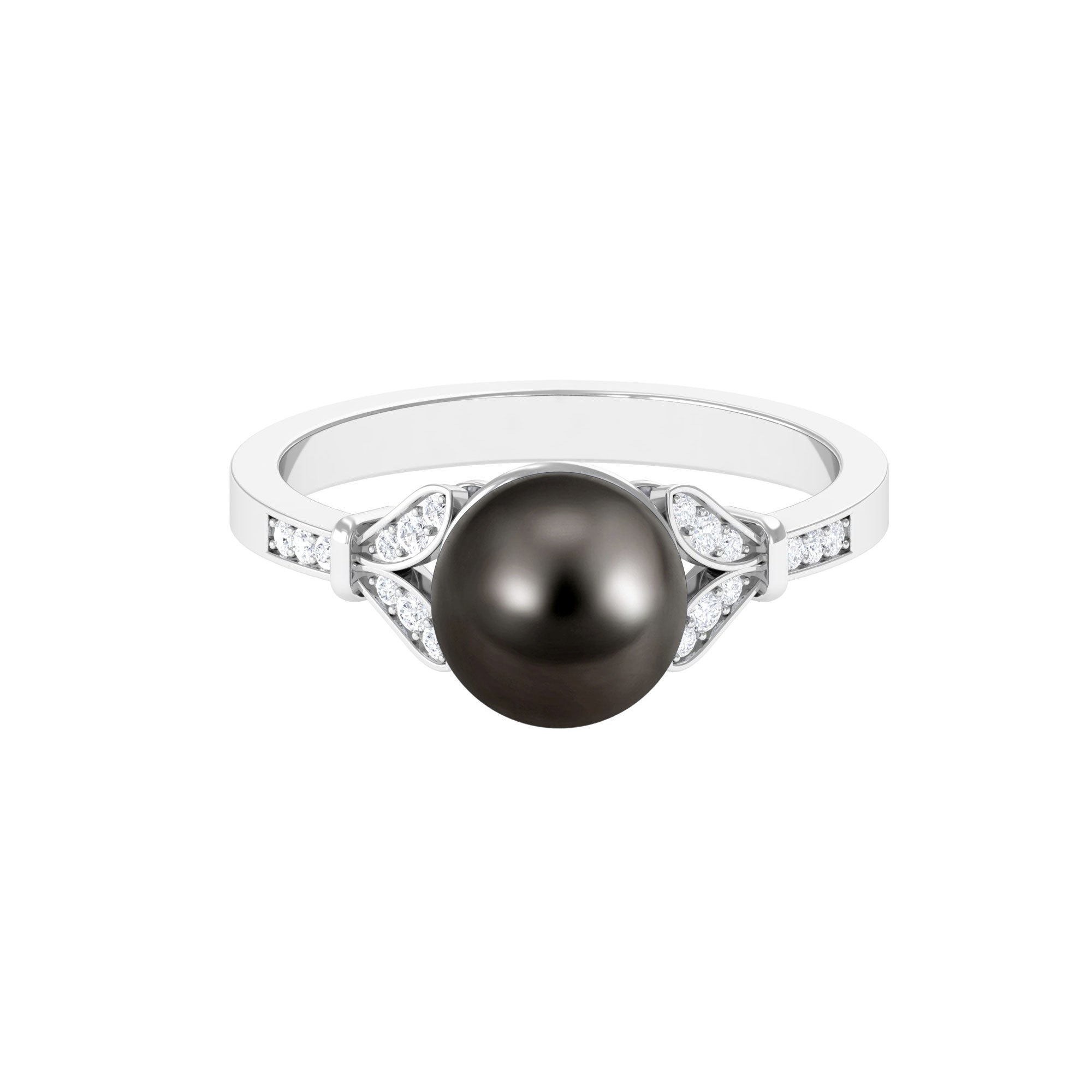 Tahitian Pearl and Diamond Engagement Ring with Split Shank
