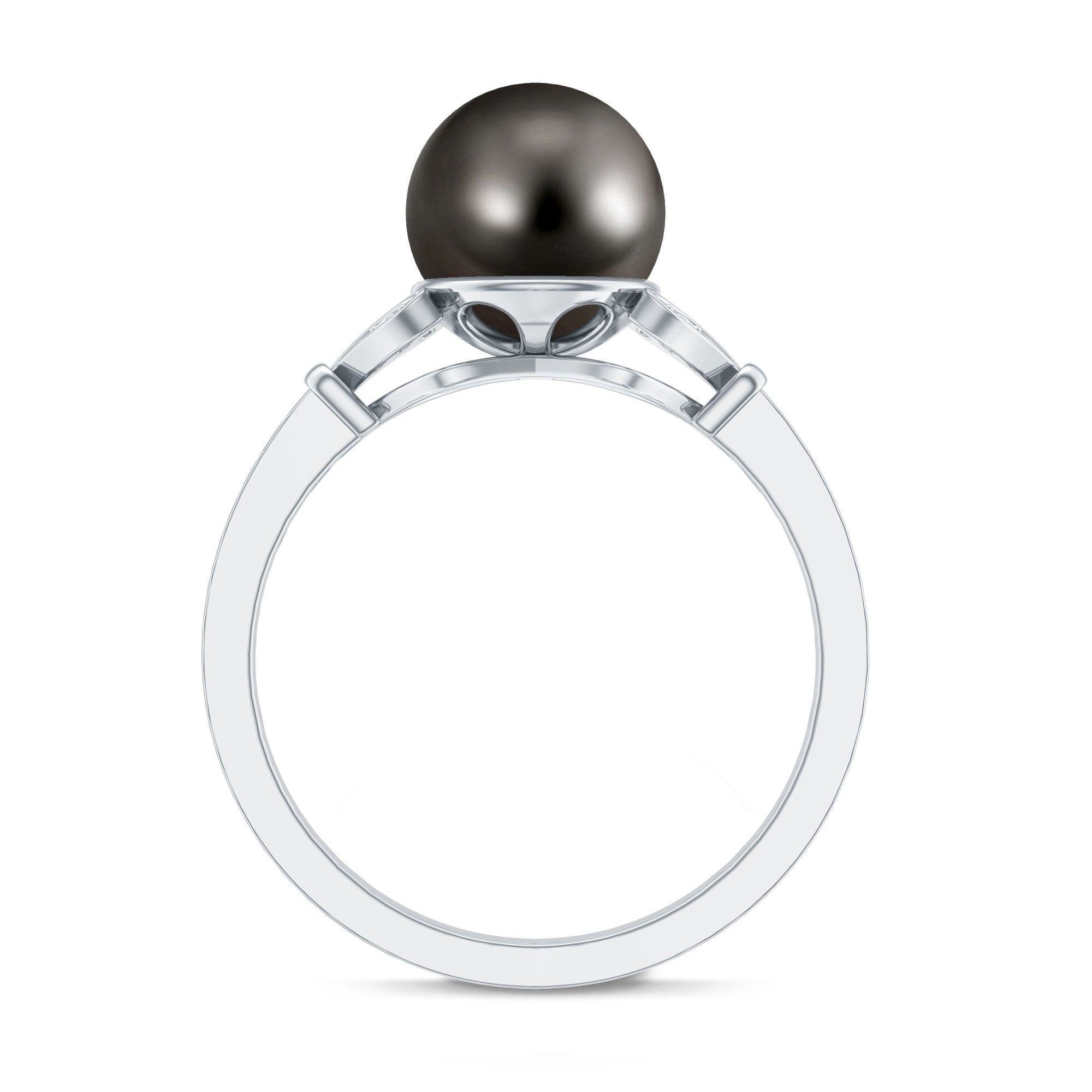 Tahitian Pearl and Diamond Engagement Ring with Split Shank AAA - Rosec Jewels