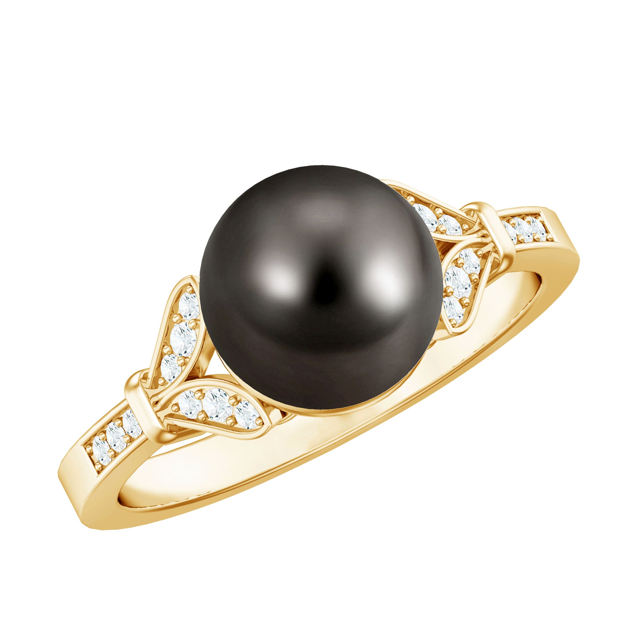 Tahitian Pearl and Diamond Engagement Ring with Split Shank AAA - Rosec Jewels