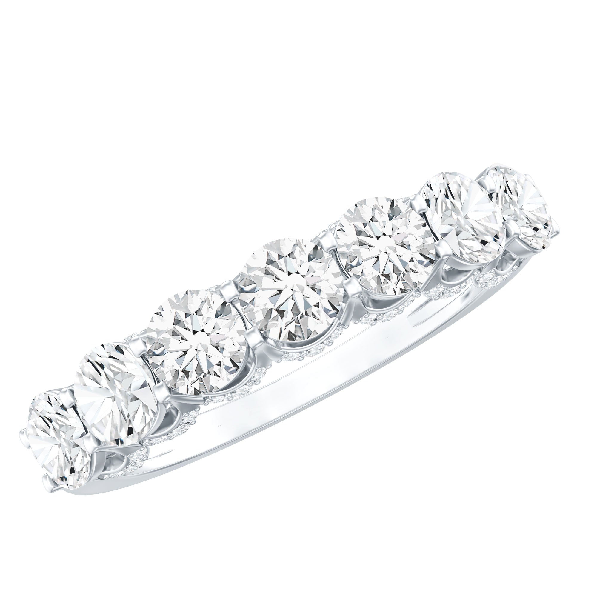 Shared Prong Set Round Moissanite Designer Wedding Band