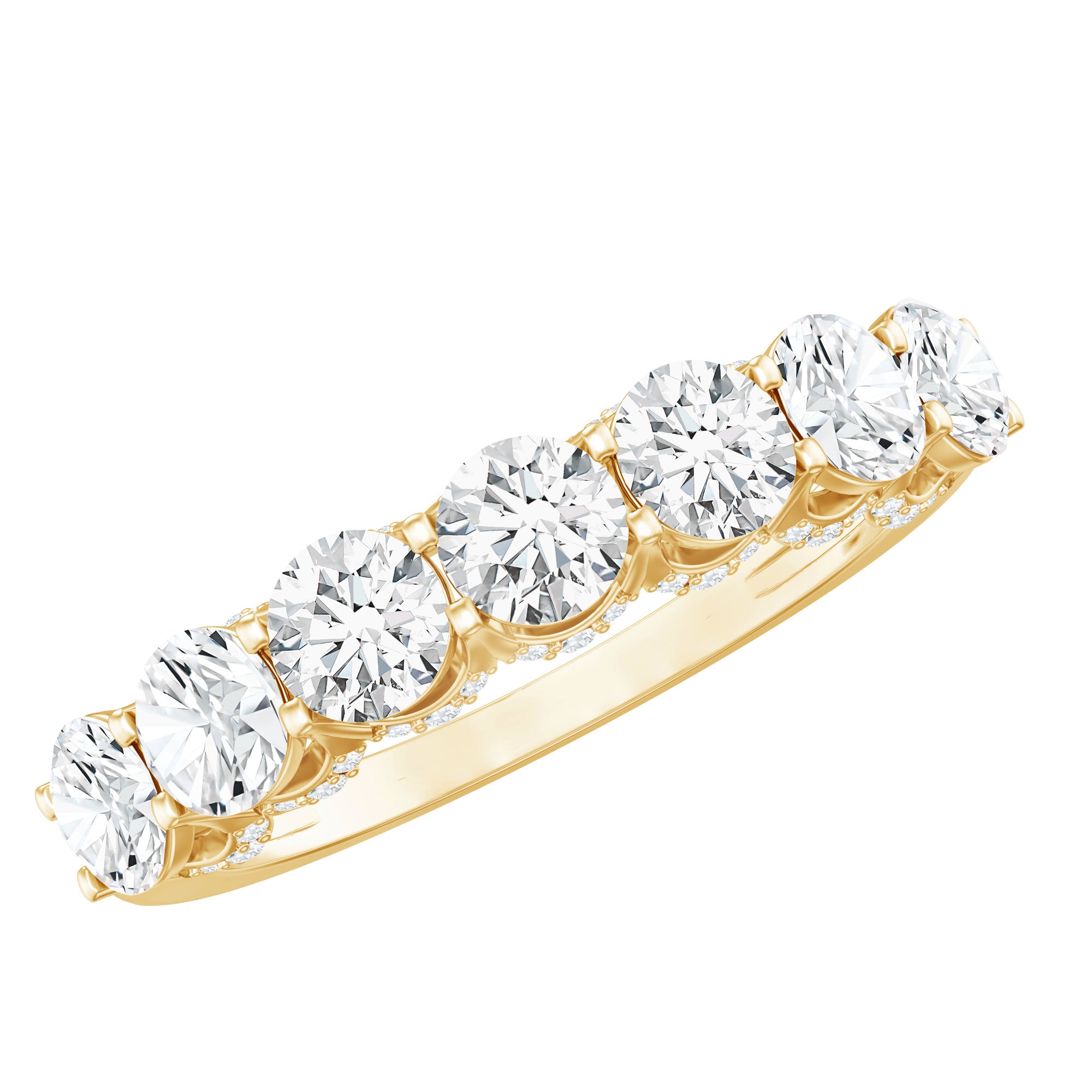 Shared Prong Set Round Moissanite Designer Wedding Band D-VS1 - Rosec Jewels