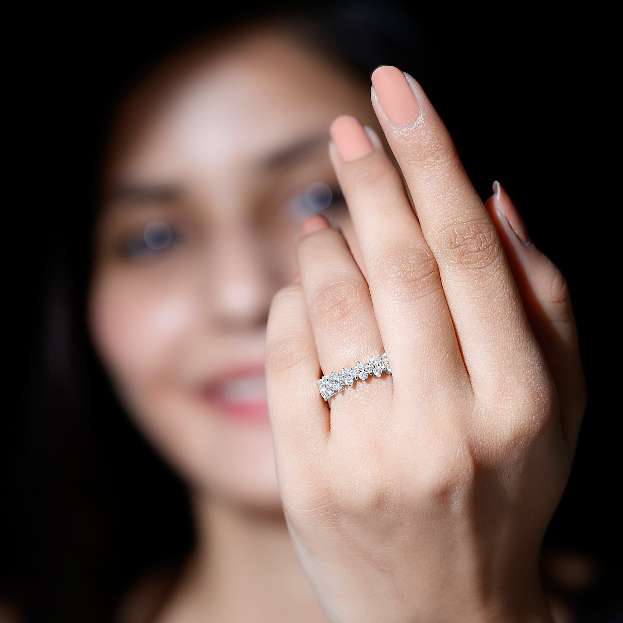 Natural Diamond Half Eternity Wedding Band with Certificate Natural - ( HI-SI ) - Rosec Jewels